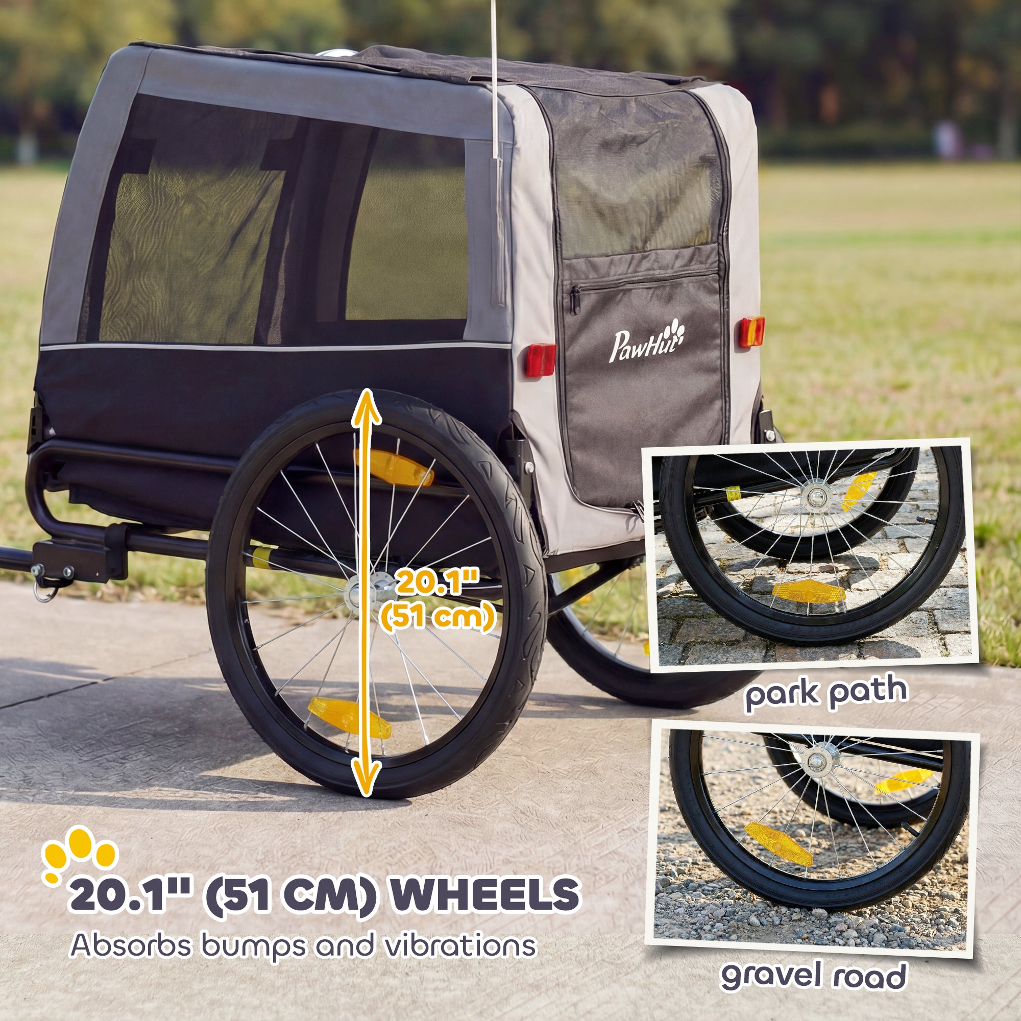 Dog Bike Trailer, Pet Cart Bicycle Carrier with Support Feet, Large Wheels, 2 Doors
