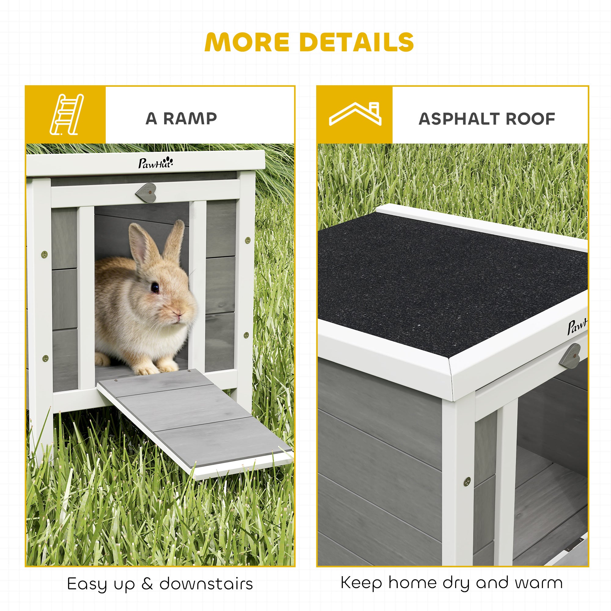 Wooden Rabbit Hutch, Bunny Cage with Waterproof & Openable Asphalt Roof, Outdoor Cat House Guinea Pig Cage Duck Shelter, Indoor Outdoor Use, 20" x 16.5" x 17", Grey