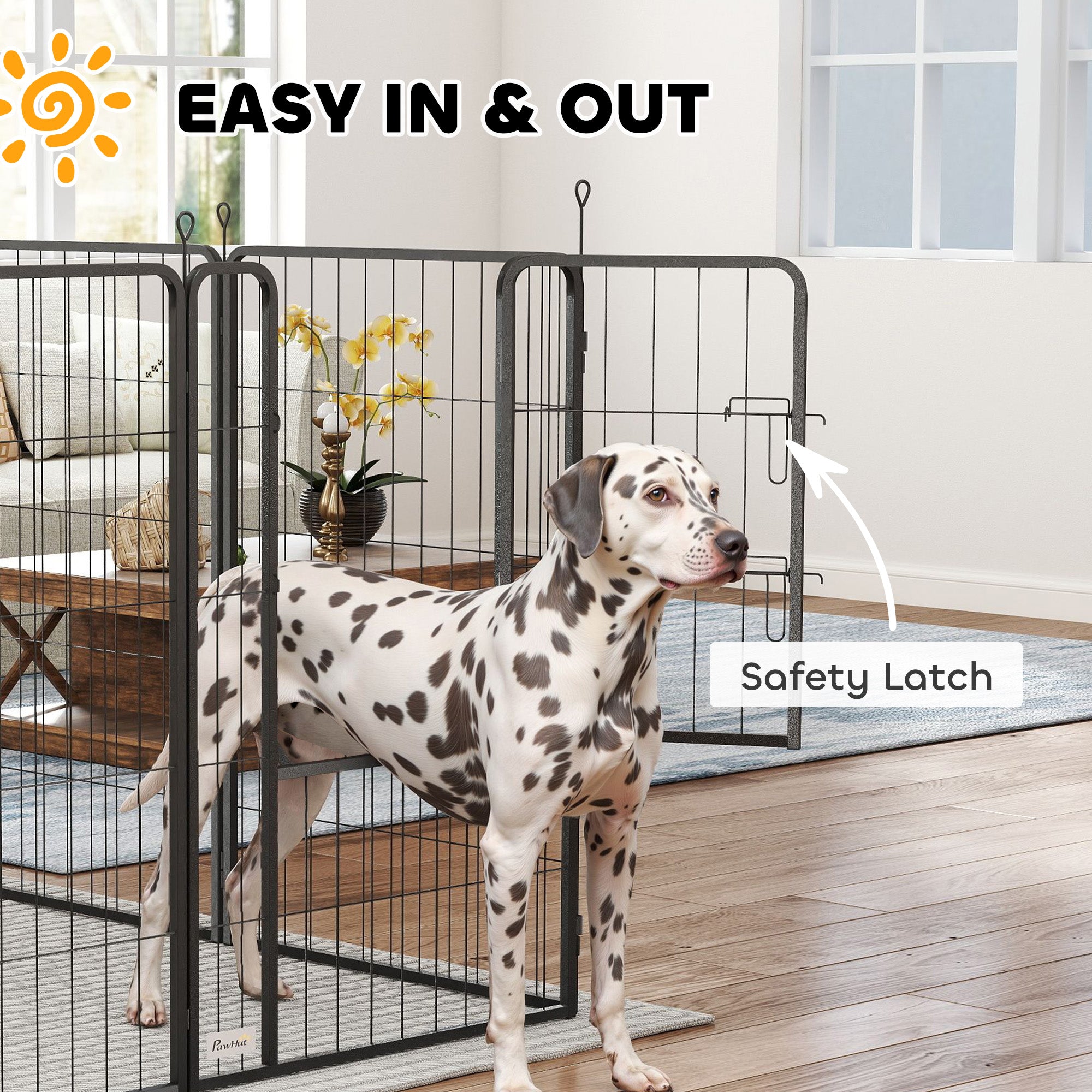 Parc pour grands chiens, intérieur et extérieur, enclos pliable pour animaux avec porte verrouillable et piquets d’ancrage, noir