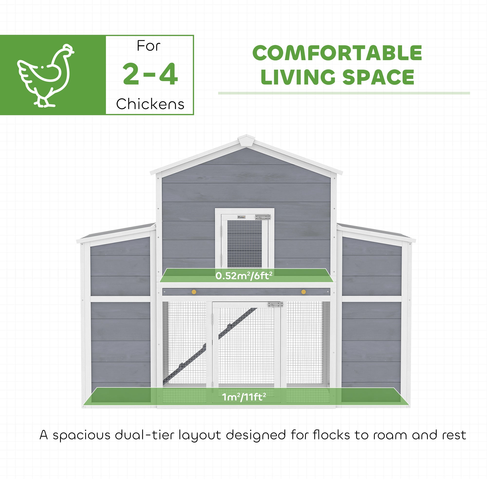 66.5" Large Chicken Coop, Wooden Chicken House with 2 Nesting Boxes, Sliding Tray & Ramp, for Outdoor Backyard Farm