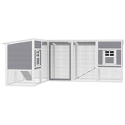 Chicken Coop with Run, L-Shaped Wooden Chicken House with 2 Houses, Outdoor Hen House with Waterproof Roof and Ramps