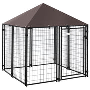 Chenil extérieur pour chien, clôture en acier à grillage soudé, parc cage pour animaux verrouillable, avec toit en toile résistant à l’eau et aux UV, porte, 4,6 ft x 4,6 ft x 5 ft, noir