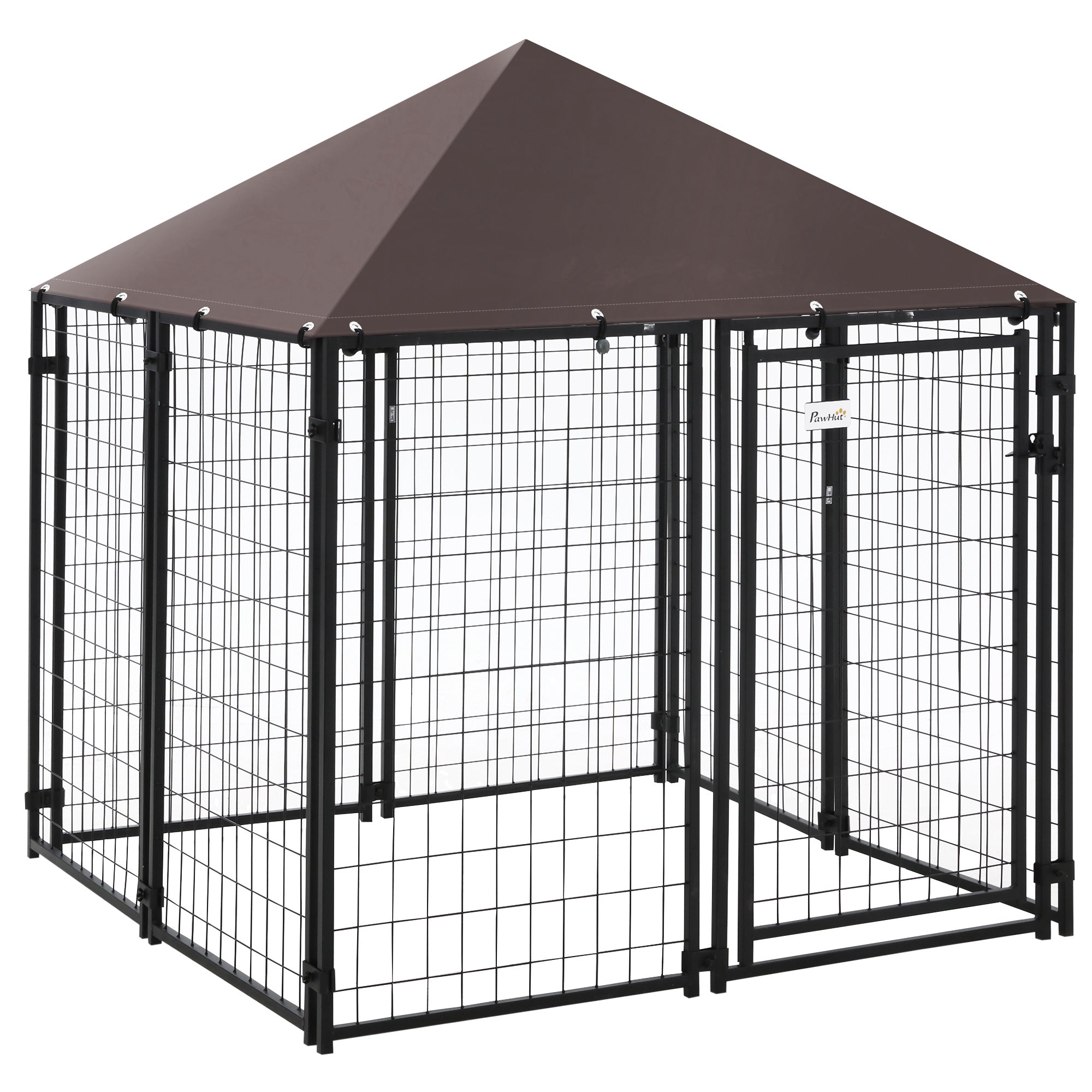 Chenil extérieur pour chien, clôture en acier à grillage soudé, parc cage pour animaux verrouillable, avec toit en toile résistant à l’eau et aux UV, porte, 4,6 ft x 4,6 ft x 5 ft, noir