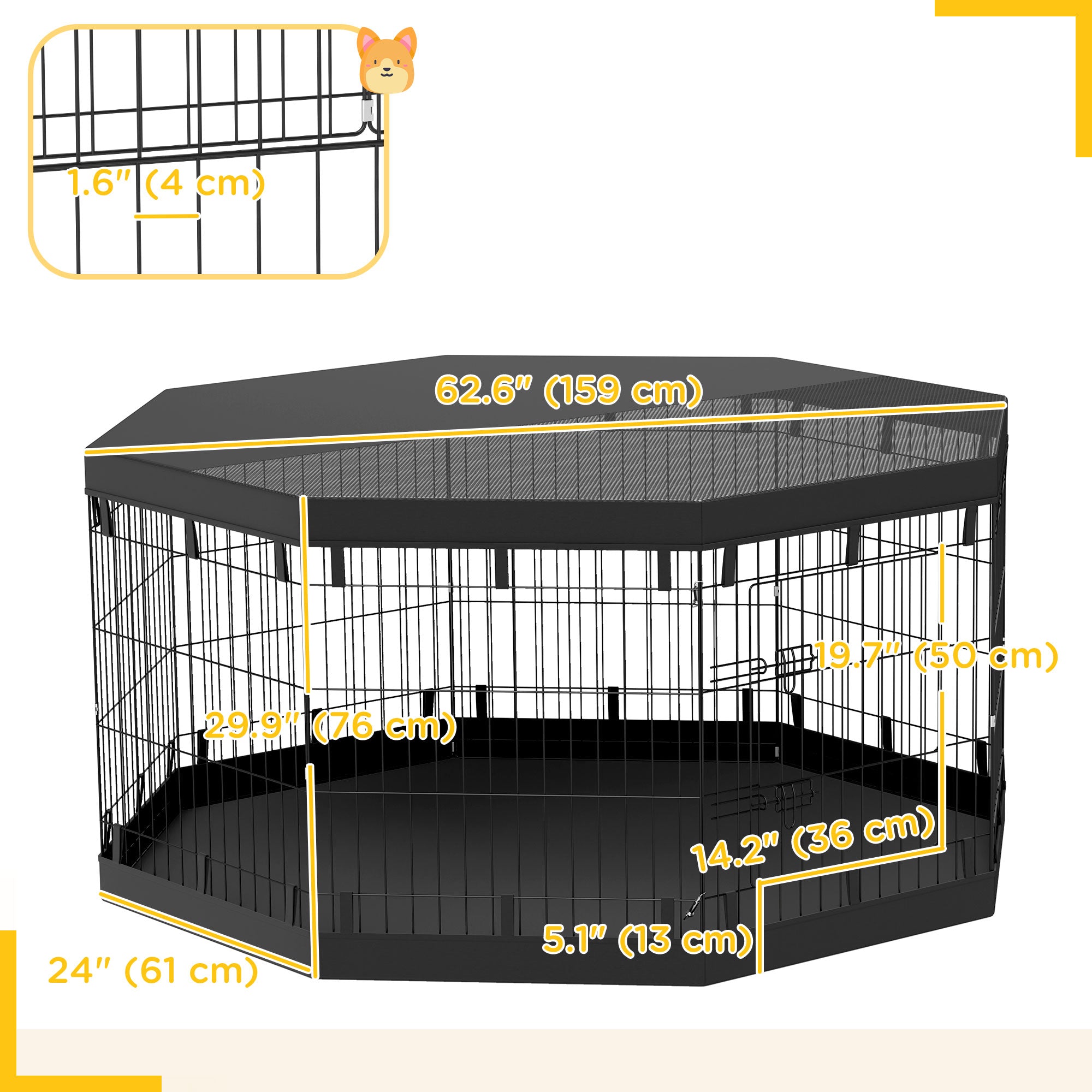 8 Panels Foldable Dog Playpen with Bottom Pad & Top Cover, 30" High