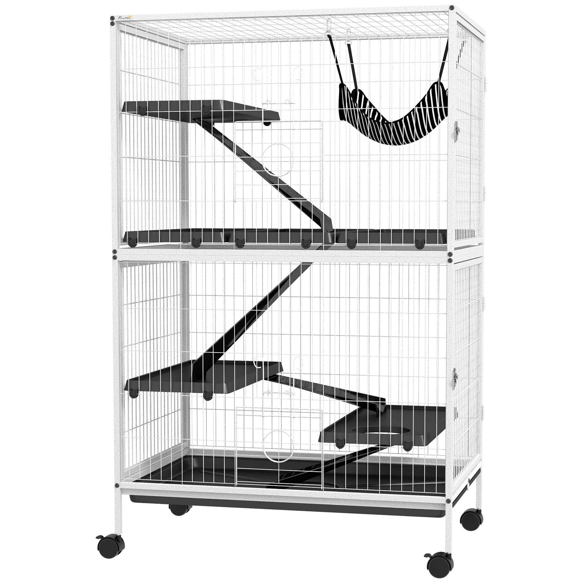 Cage roulante à 5 niveaux pour petits animaux, cage de luxe pour cochon d’Inde, cage pour furet, vison, chinchilla, chaton et lapin, gris clair