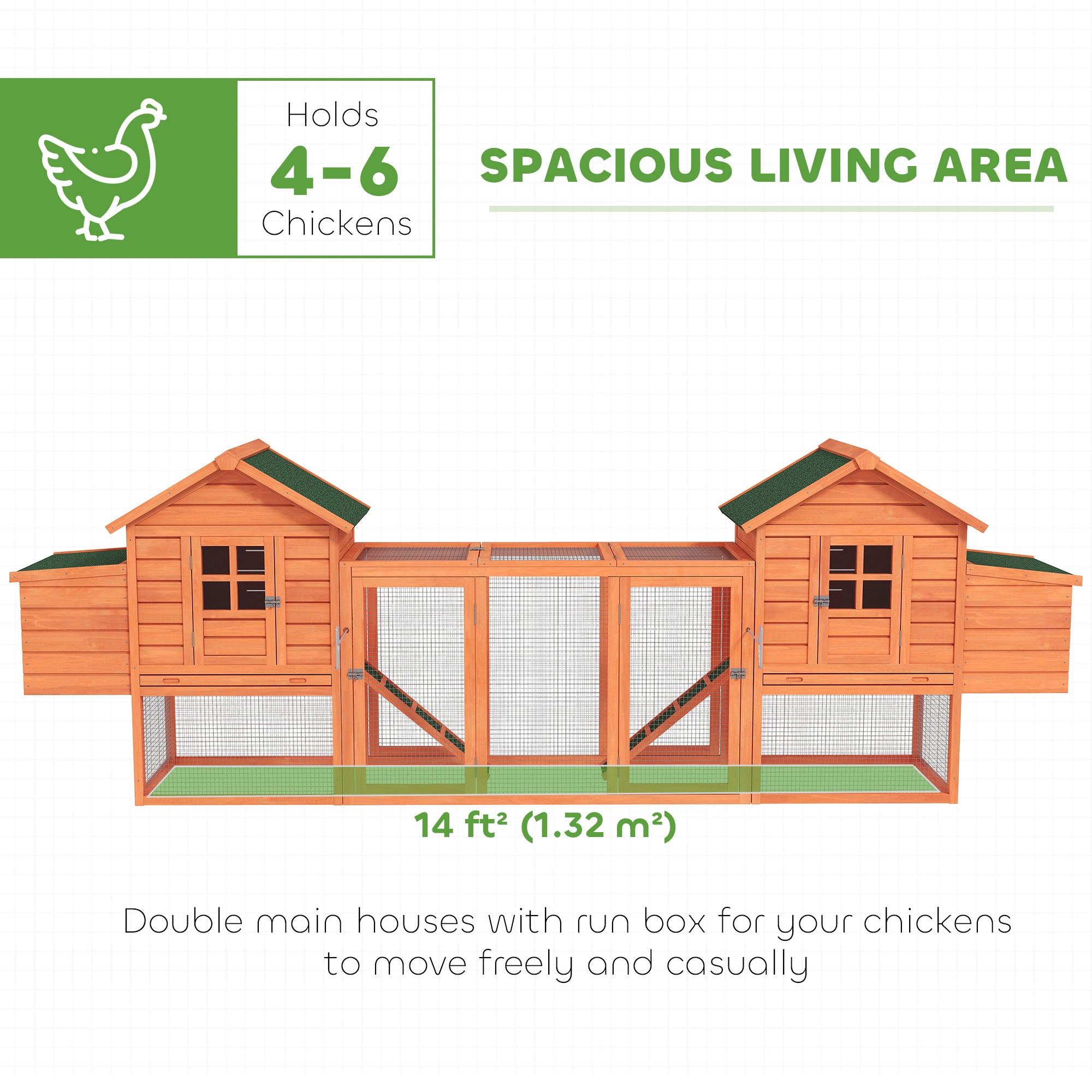 123" Extra Large Chicken Coop Wooden Poultry House Rabbit Hutch Hen Backyard with Outdoor Run Ramps and Nesting Boxes, Orange
