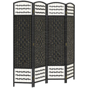 4 Panel Folding Room Divider, Portable Privacy Screen, Wave Fiber Room Partition for Home Office, Black