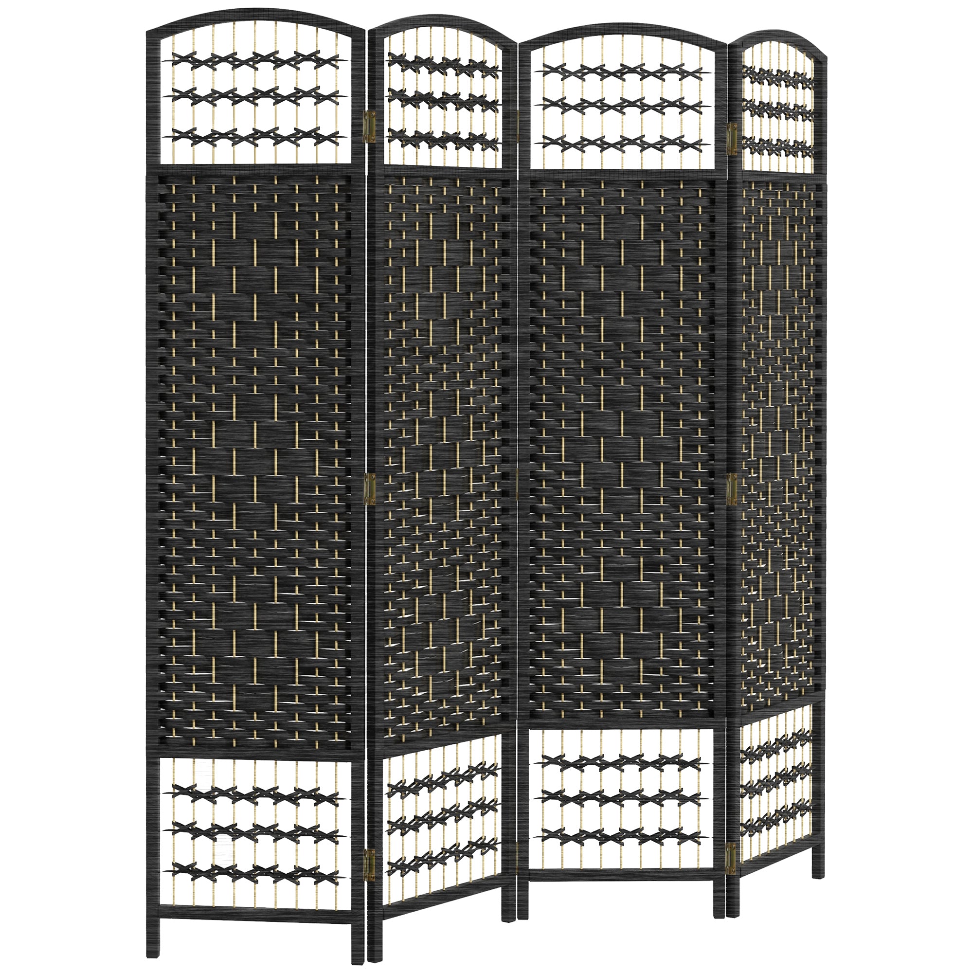 4 Panel Folding Room Divider, Portable Privacy Screen, Wave Fiber Room Partition for Home Office, Black