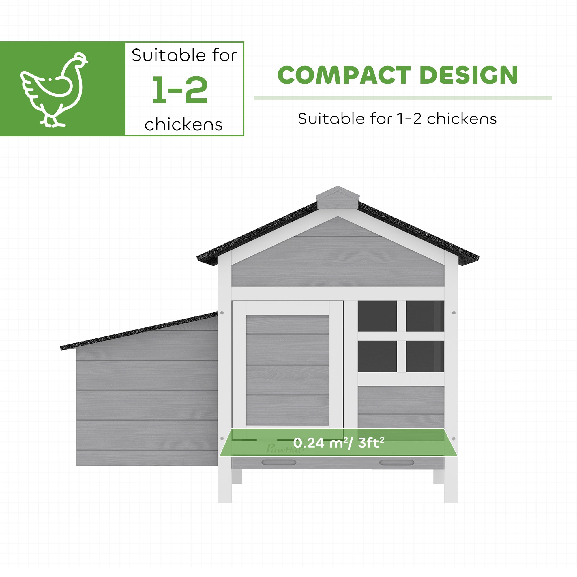 Wooden Chicken Coop with Nesting Box, Pull-out Metal Tray, for 1-2 Chickens, 36" x 25" x 27"