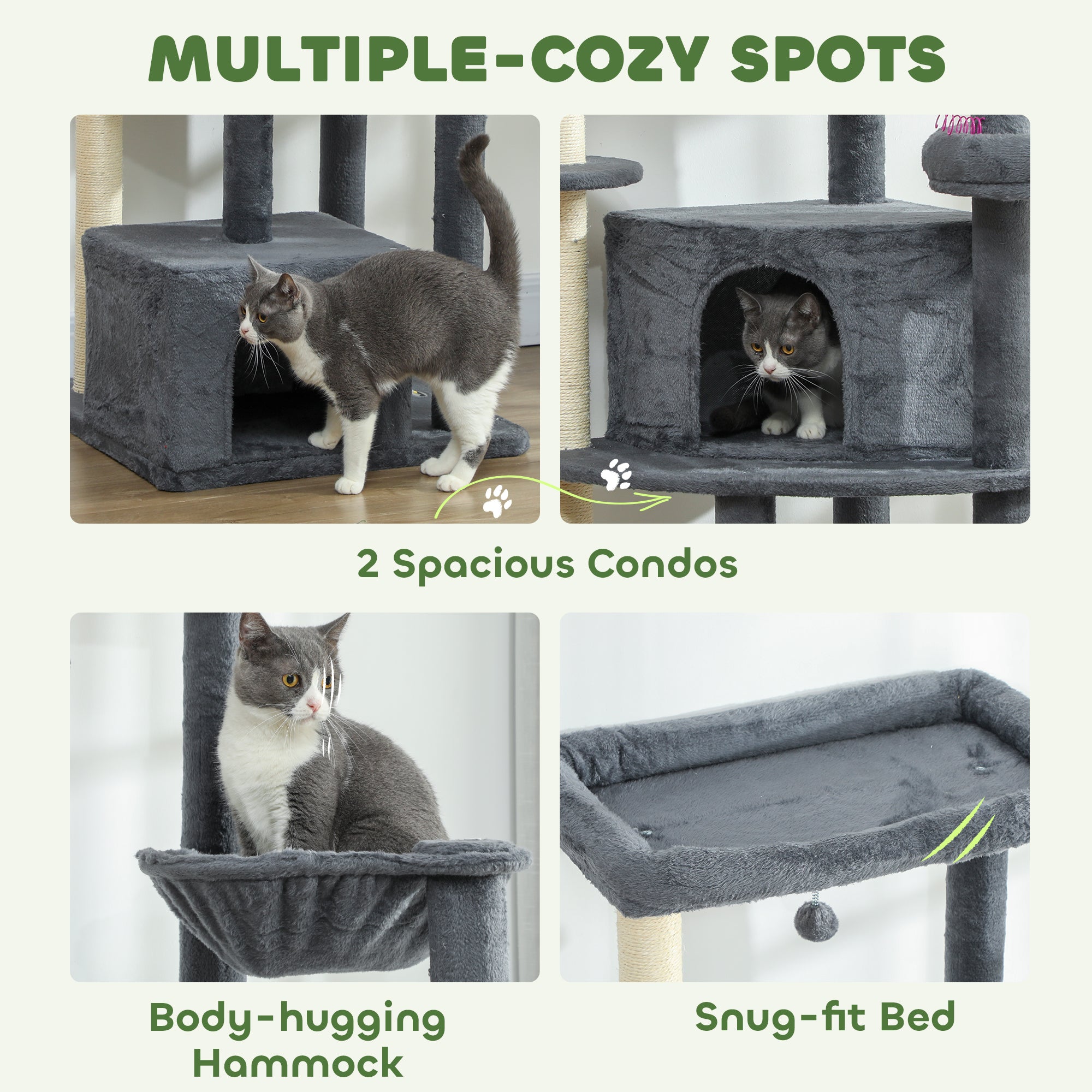 79" Extra Tall Cat Tree with Scratching Posts, Perches, Caves, Hammock, Pompoms, for 2-3 Indoor Cats, Dark Grey