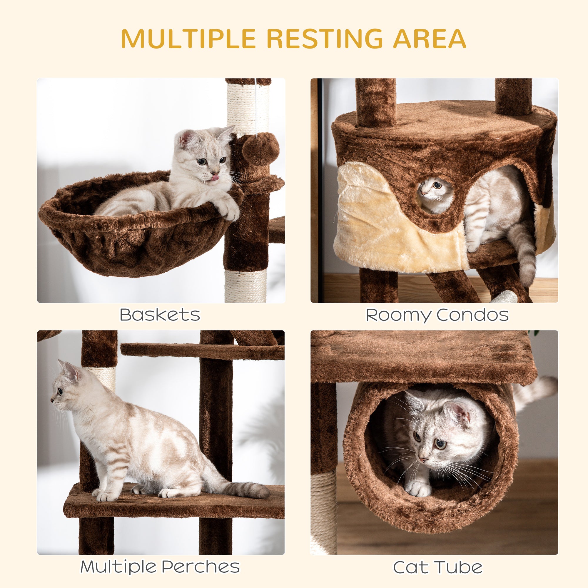 94"-102" Huge Cat Tree Ceiling High Cat Condo Scratching Post Activity Center Multi-Level Play House