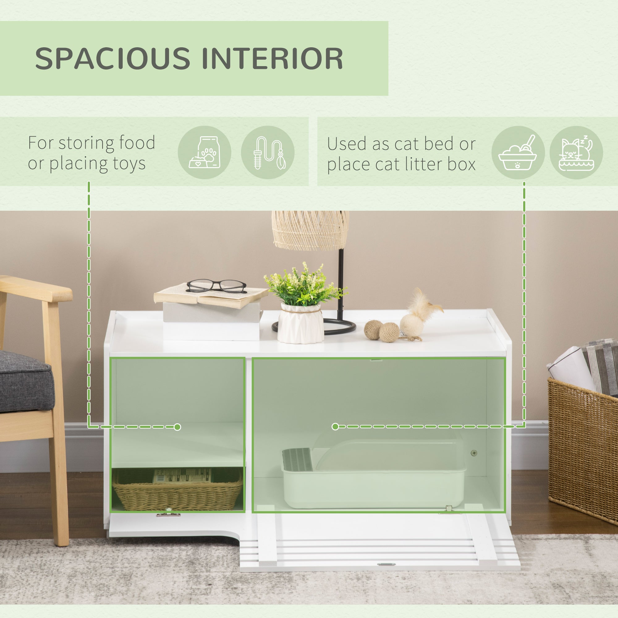 Hidden Cat Litter Box Furniture, Cat Litter Box Enclosure with Storage Compartments and Side Table Function, White