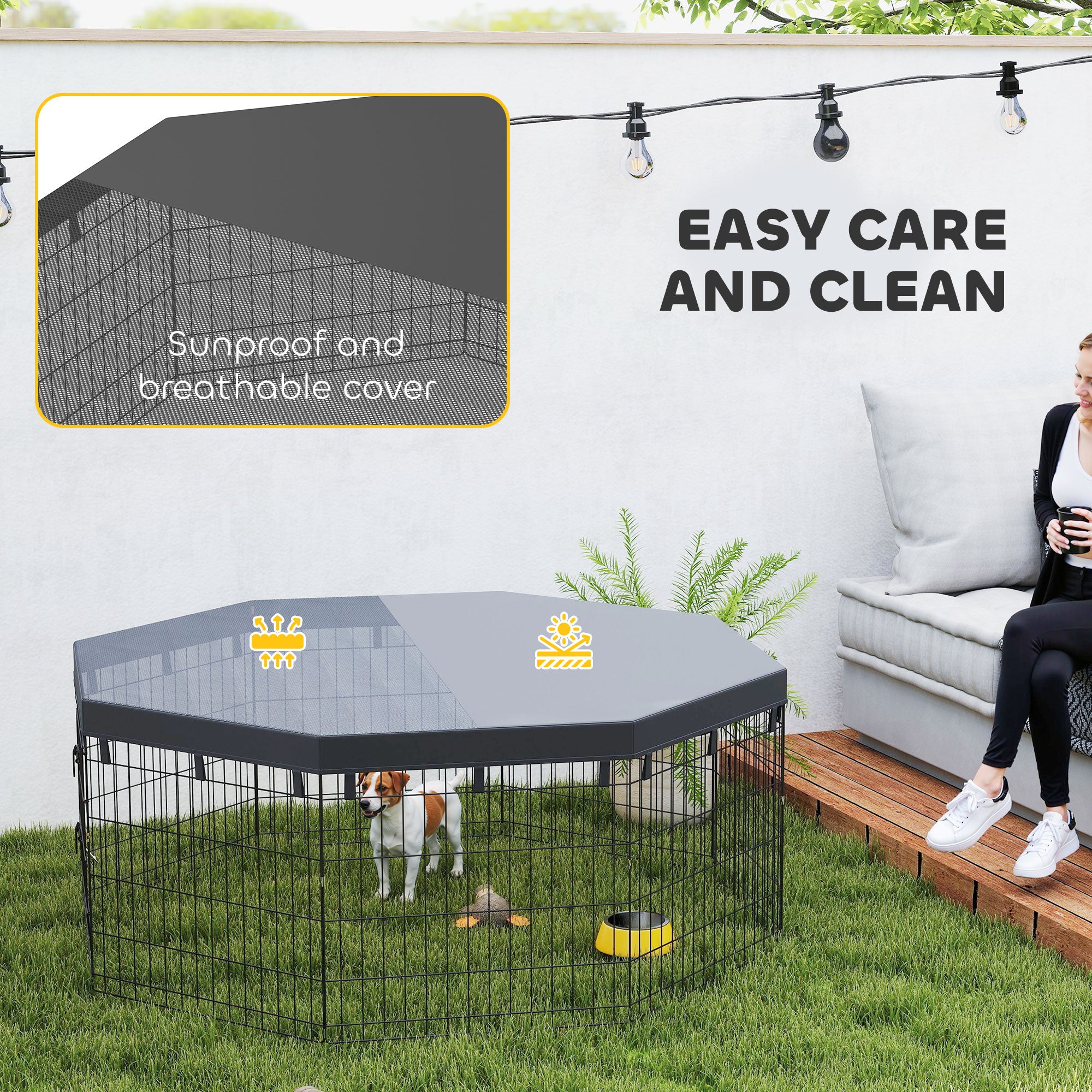 8 Panels Foldable Dog Playpen with Top Cover, 24" High