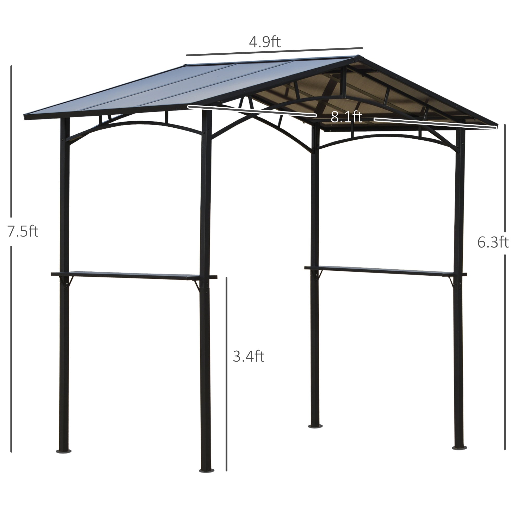 8' x 5' Hardtop Grill Gazebo - Aluminum BBQ Canopy with Shelves