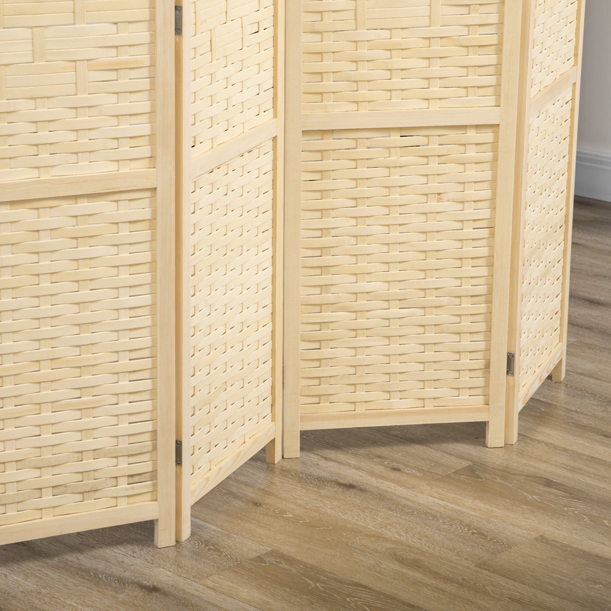 4-Panel Room Divider, 5.6 FT Bamboo Freestanding Folding Privacy Screen for Indoor Bedroom Office, Natural Wood