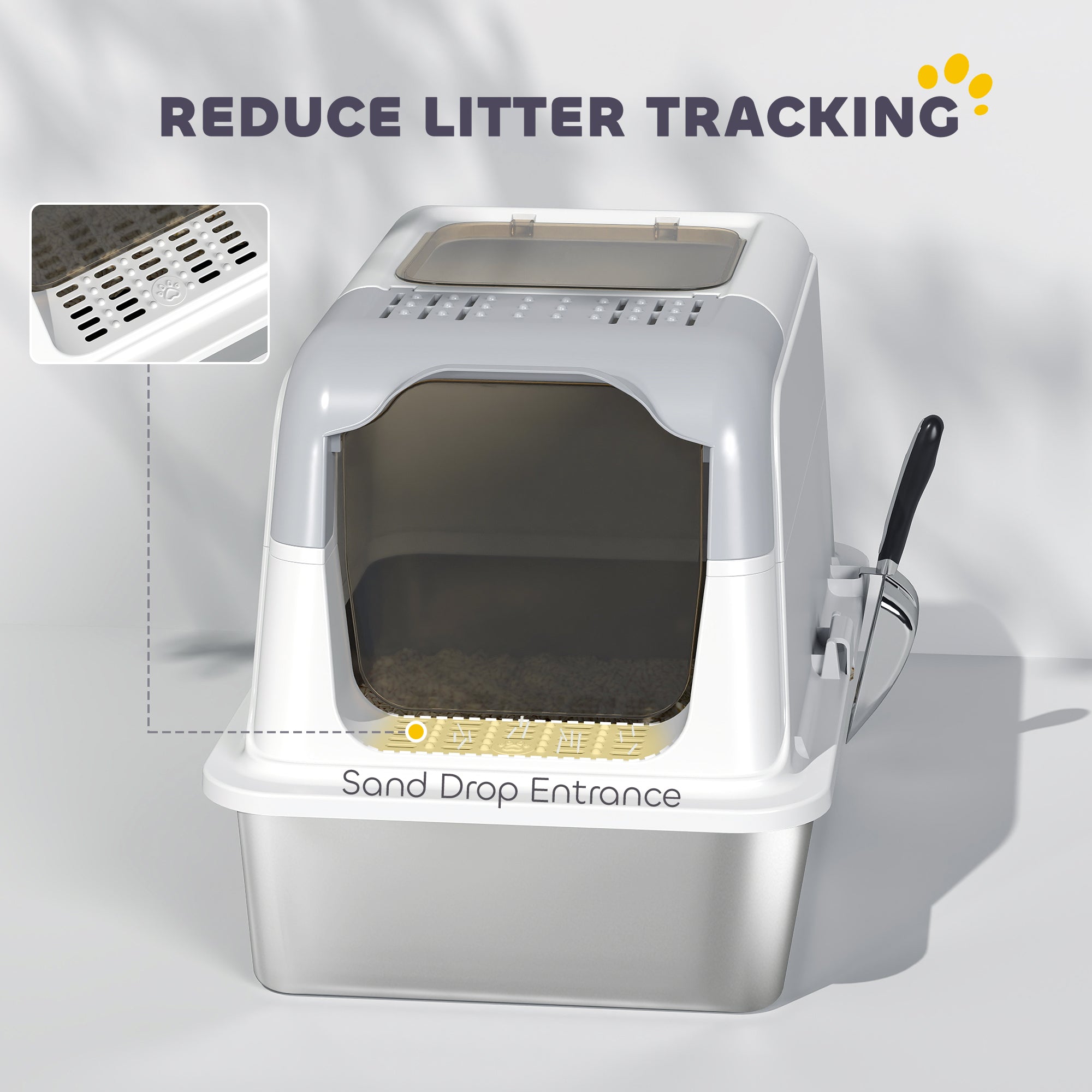 Extra Large Stainless Steel Litter Box, Enclosed Kitty Litter Box for Big Cats with Scoop, Deodorizer Bag