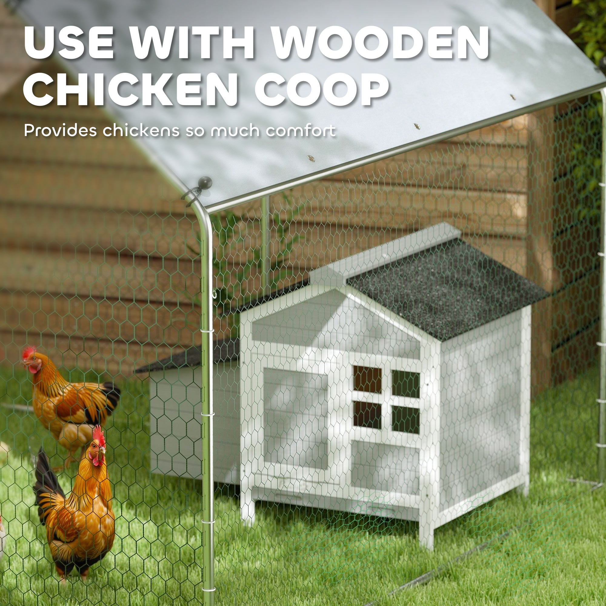 Metal Chicken Coop with Water- and UV-Protection Cover for Backyard Hen, Duck, Rabbit, 6.6' x 6.6' x 6.6'