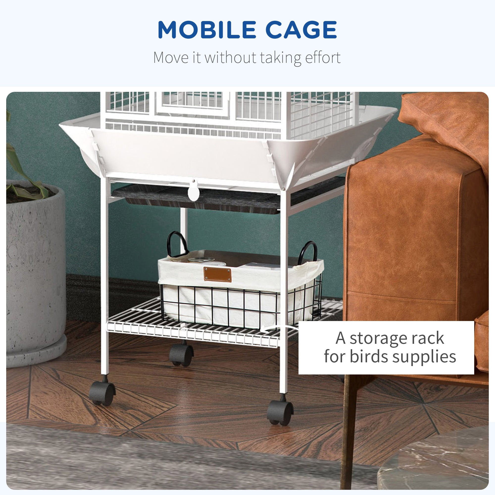 61.5 Inch Bird Cage Parakeet House for Cockatiel with Stand, Pull Out Tray, Play Top, Storage Shelf, Wood Perch, Food Container