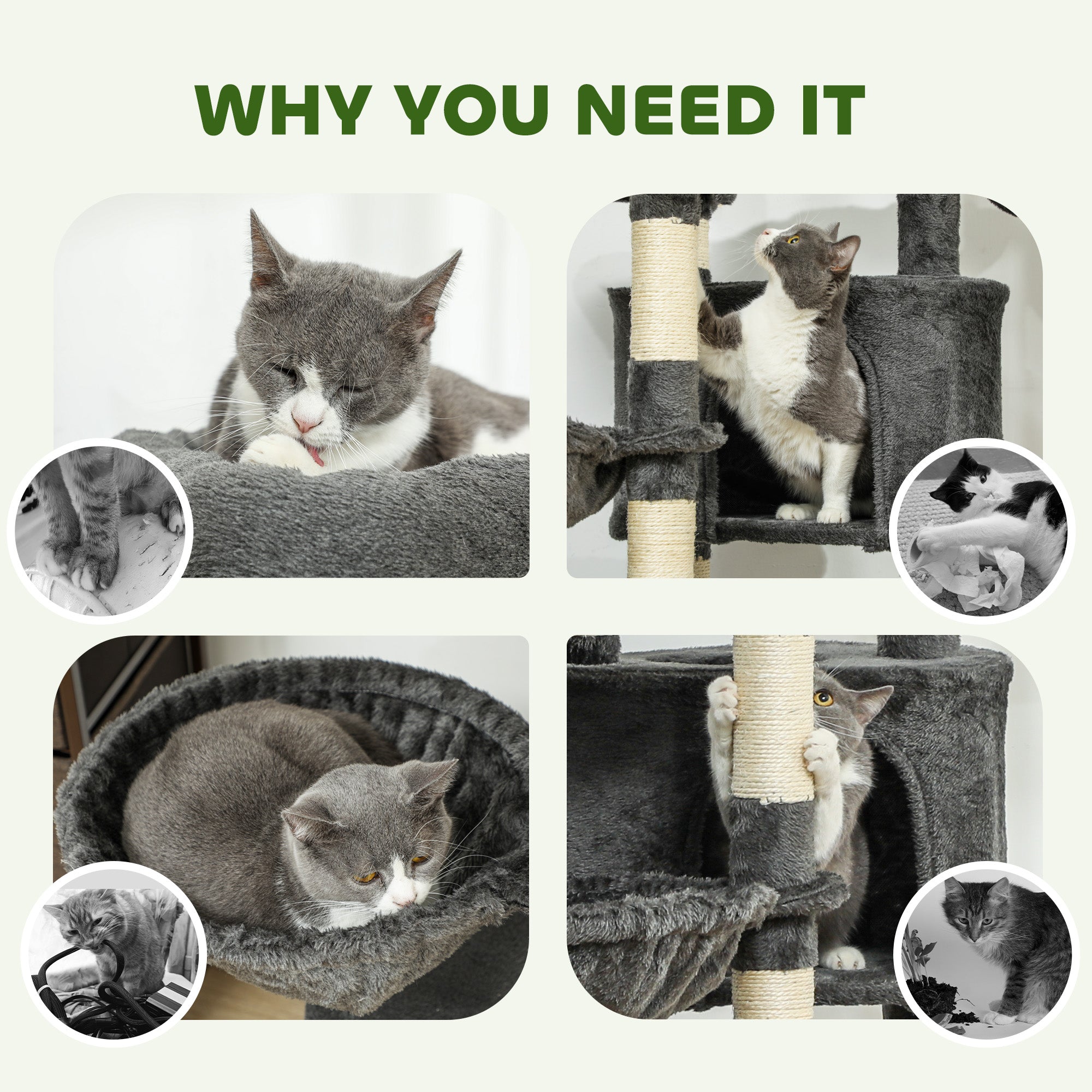 52.5" Cat Tree Tower with Scratching Posts, Cat Condos, Bed, Platforms, Hammocks, for Indoor Cats, Dark Grey
