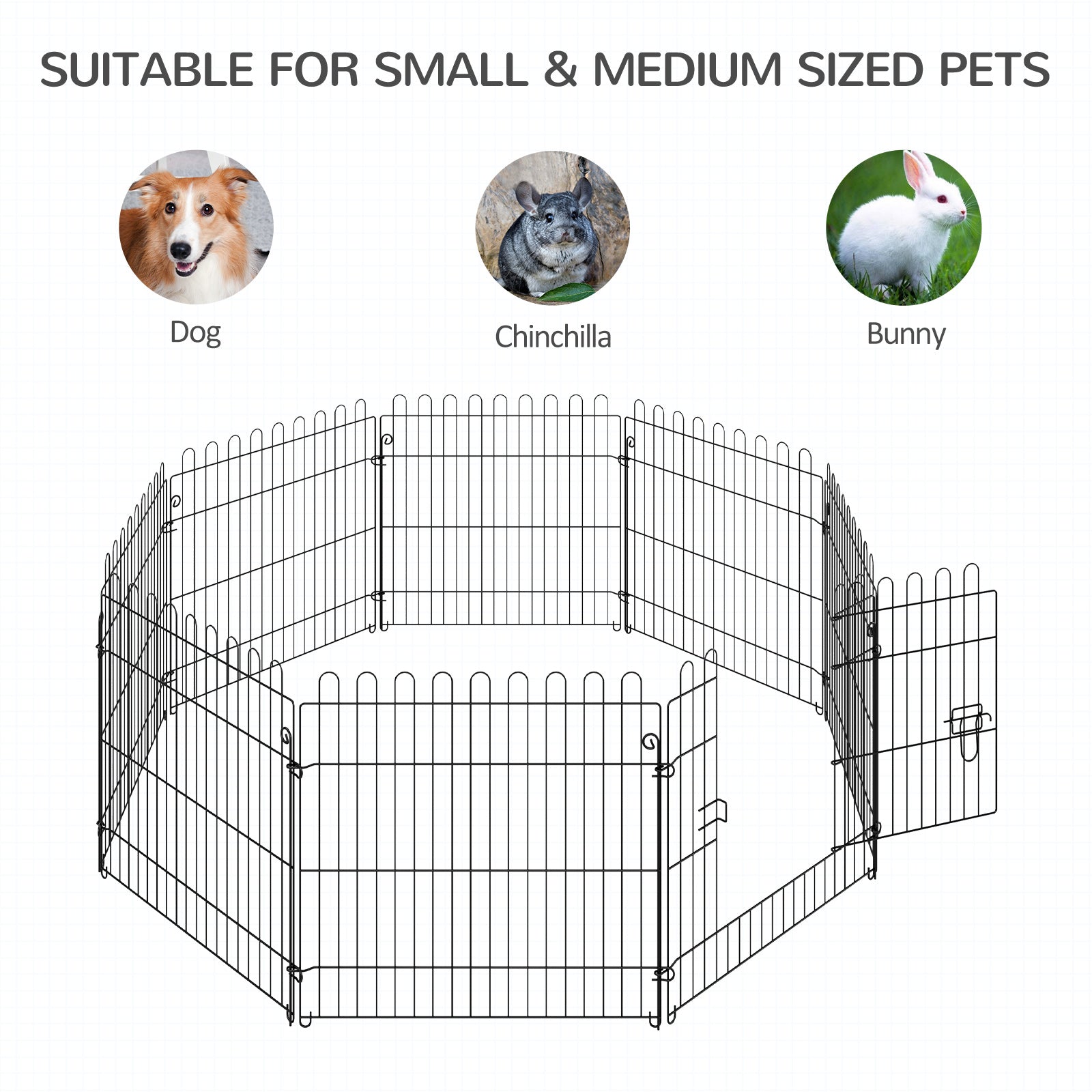 Parc d’exercice octogonal pliable pour chien à 8 panneaux de 24 pouces, cage et enclos pour animaux, chenil pour chiot, noir