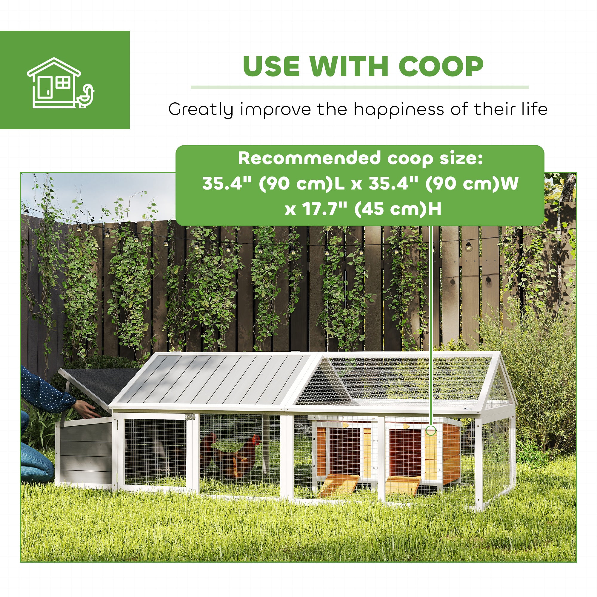 95"L Chicken Run Large Chicken Coop with Nesting Box Wooden Roof Side Door for Outdoor 4–8 Chickens