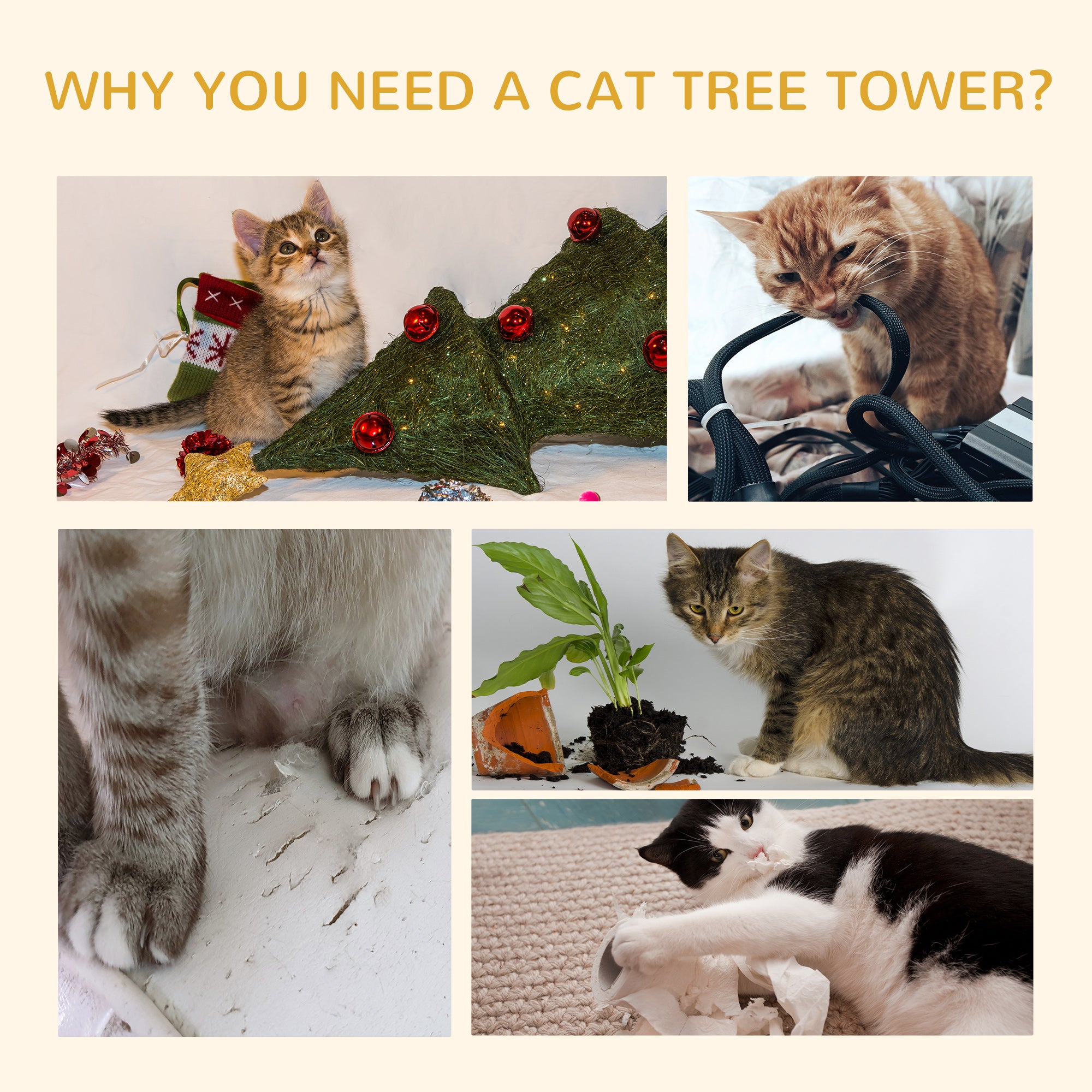 Arbre à chat géant de 94"-102" de hauteur, condo pour chat allant jusqu’au plafond, poteau à griffer, centre d’activités, maison de jeu multiniveau, gris clair