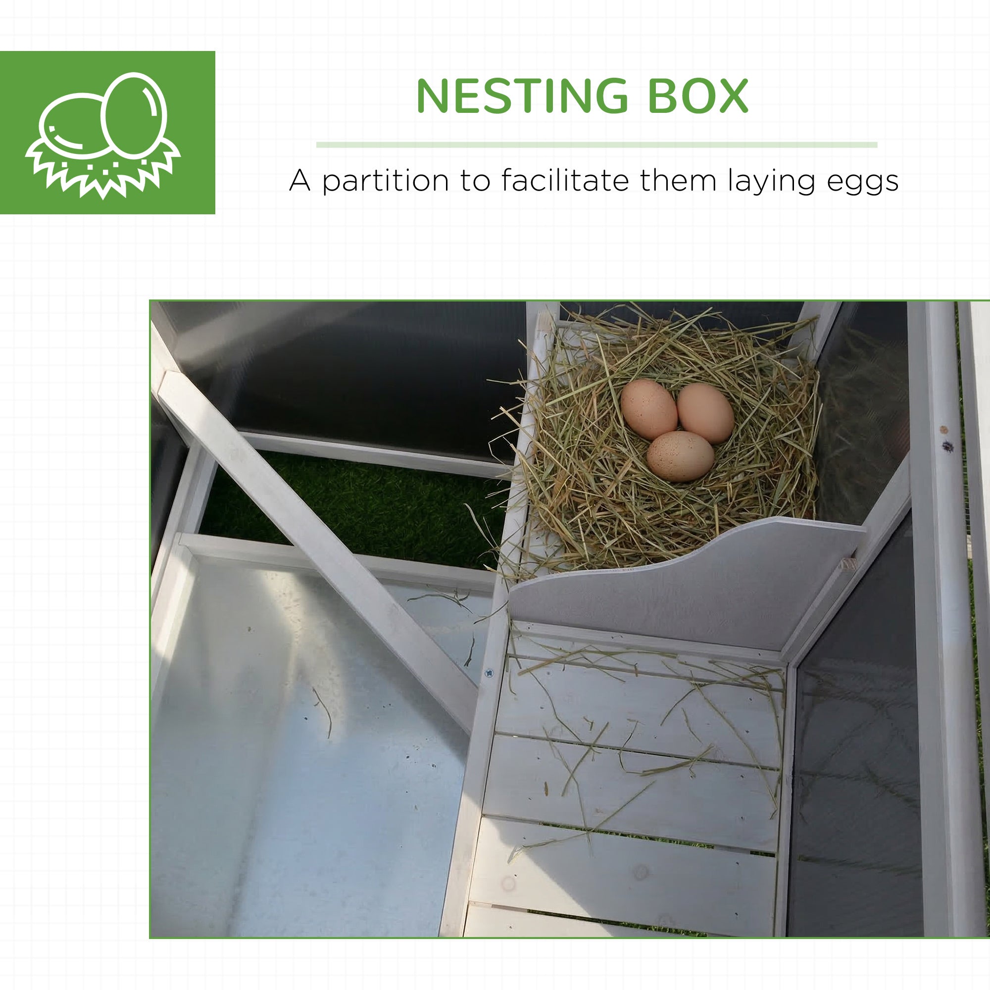 Poulailler en bois de 63" avec pondoir et enclos, cage pour poules, clapier pour lapins et petits animaux, usage extérieur dans le jardin, toit en PC gris