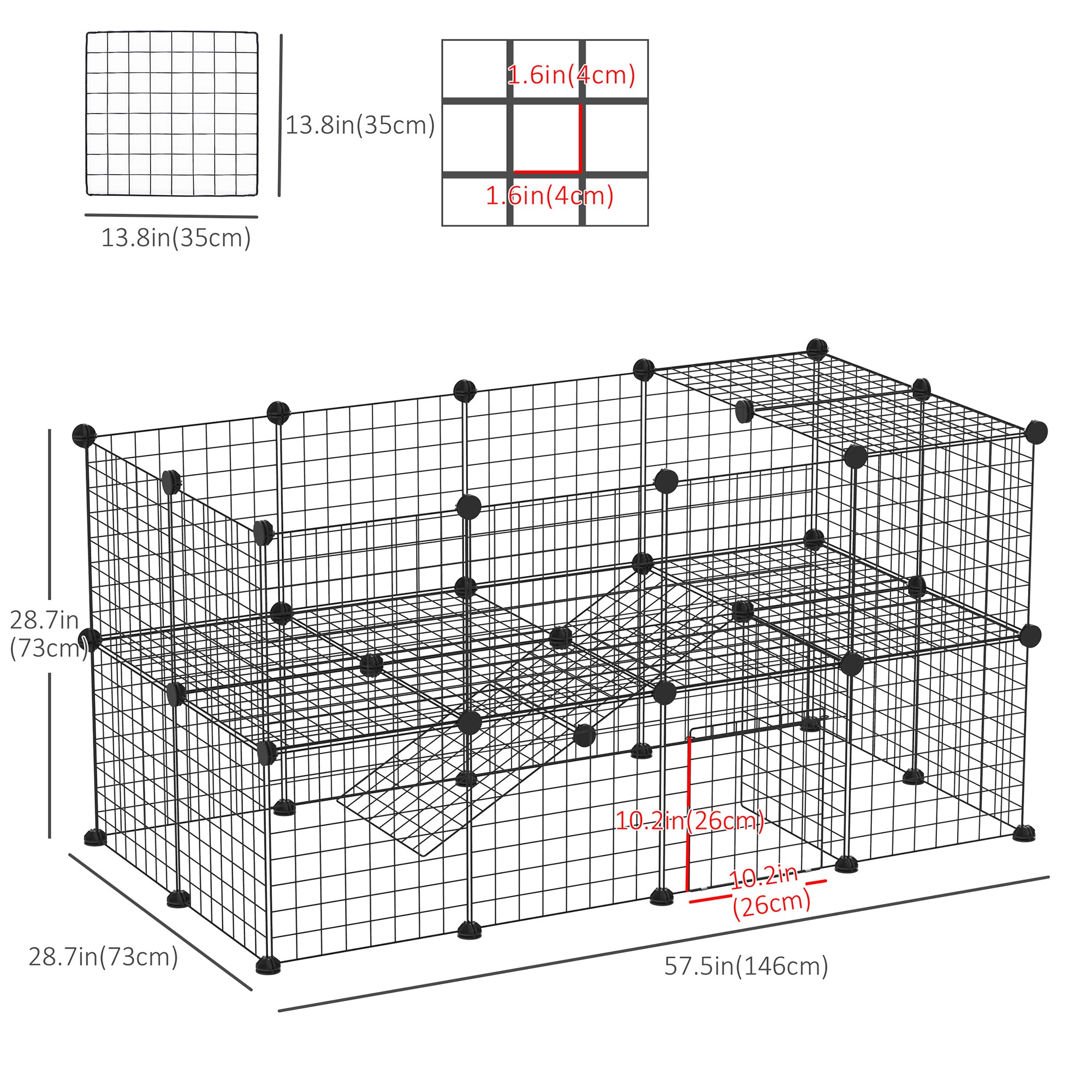 40 Pcs Small Animal Cage Bunny Hutch Portable Metal Wire with Ramps for Kitten Chinchilla, Black