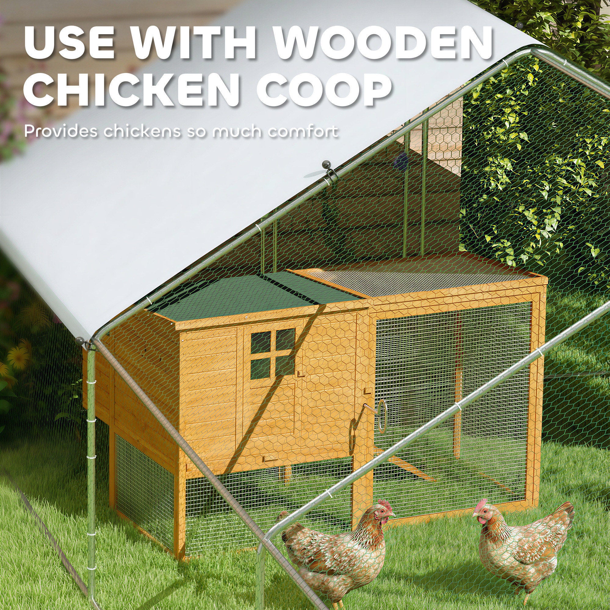 Metal Chicken Coop with Water- and UV-Protection Cover for Backyard Hen, Duck, Rabbit, 39.4' x 9.8' x 6.4'