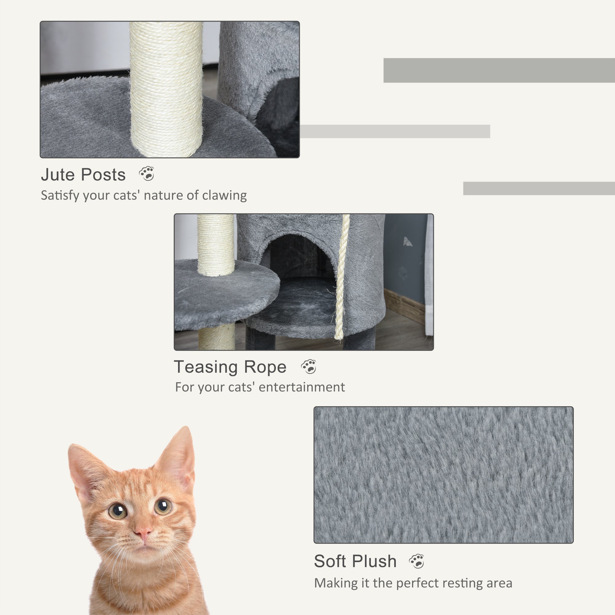41" Cat Tree Tower Activity Center with Condo, Scratching Posts and Hanging Toys, Dark Grey