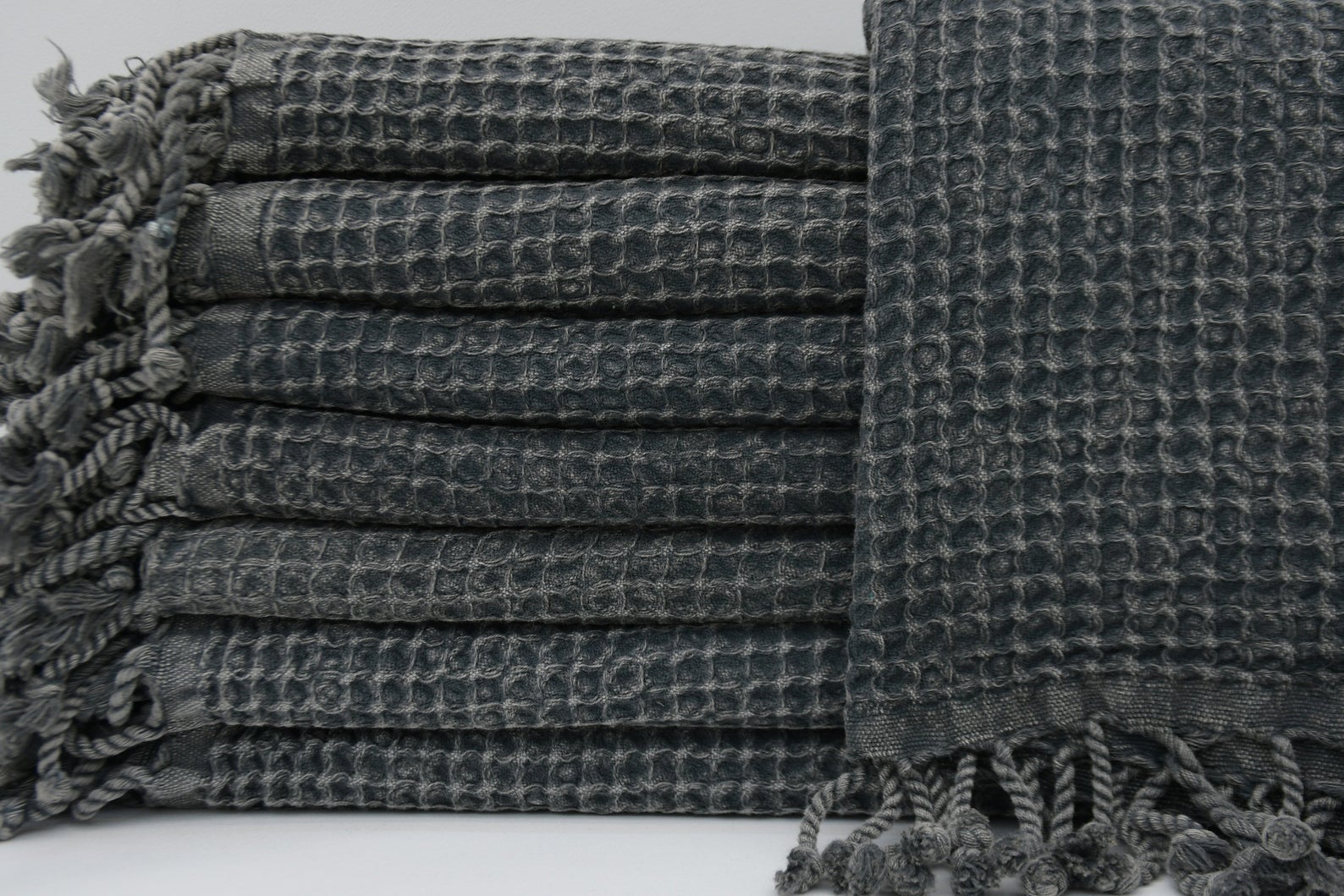 WAFFLE BLACK TURKISH TOWEL-Turkish Towel-DECOROLALA