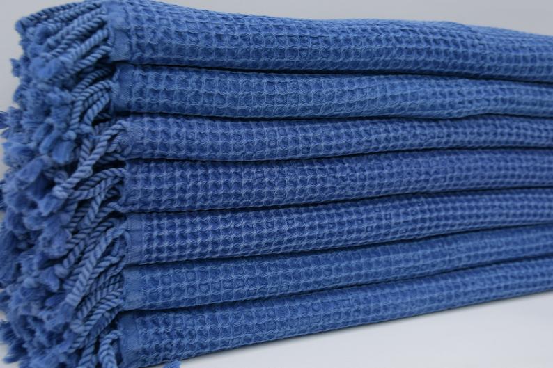 WAFFLE NAVY TURKISH TOWEL-Turkish Towel-DECOROLALA