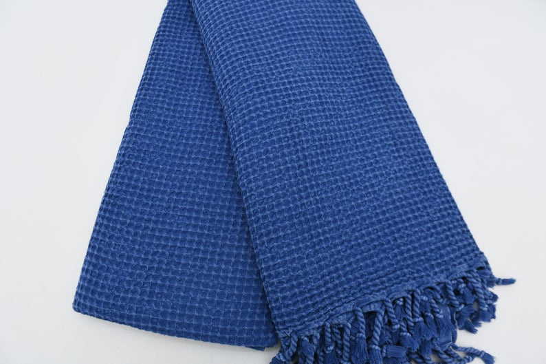 WAFFLE NAVY TURKISH TOWEL-Turkish Towel-DECOROLALA