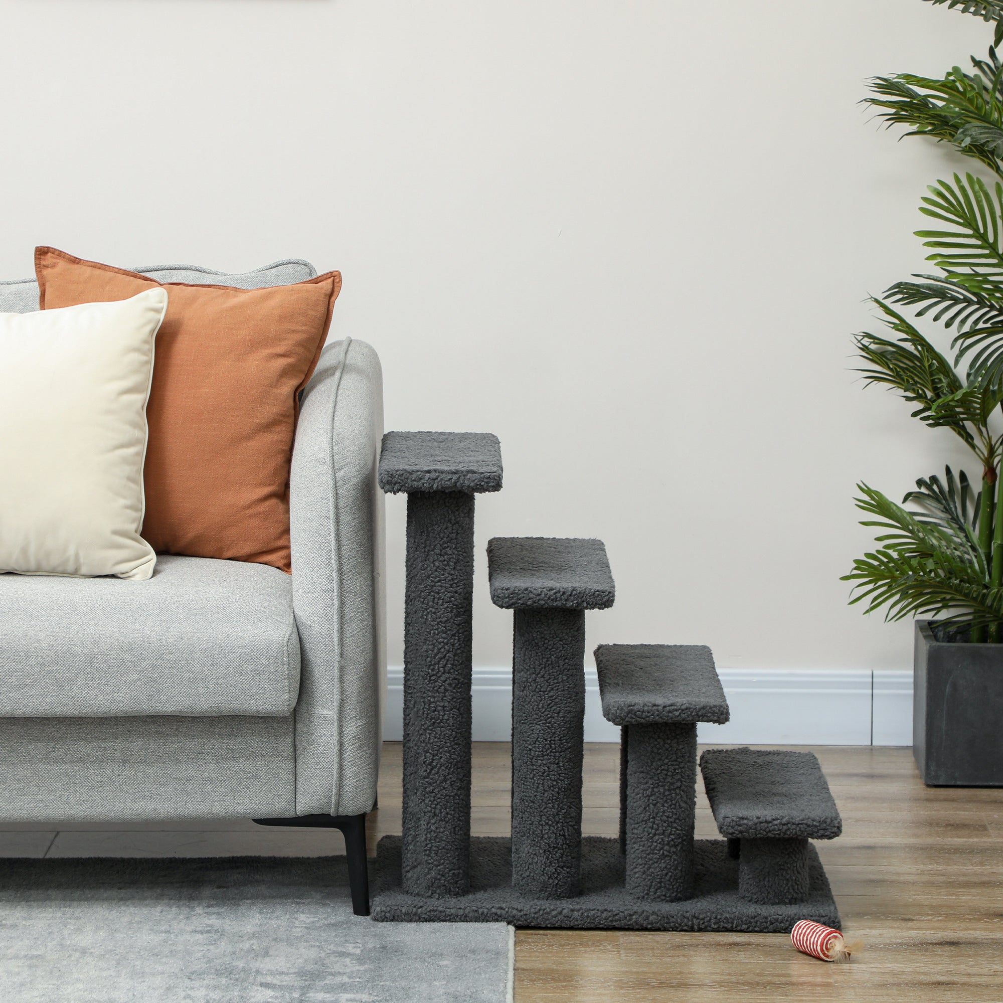 23.5" 4 Tier Pet Stairs Dog Cat Step Scratch Post Furniture, Dark Grey