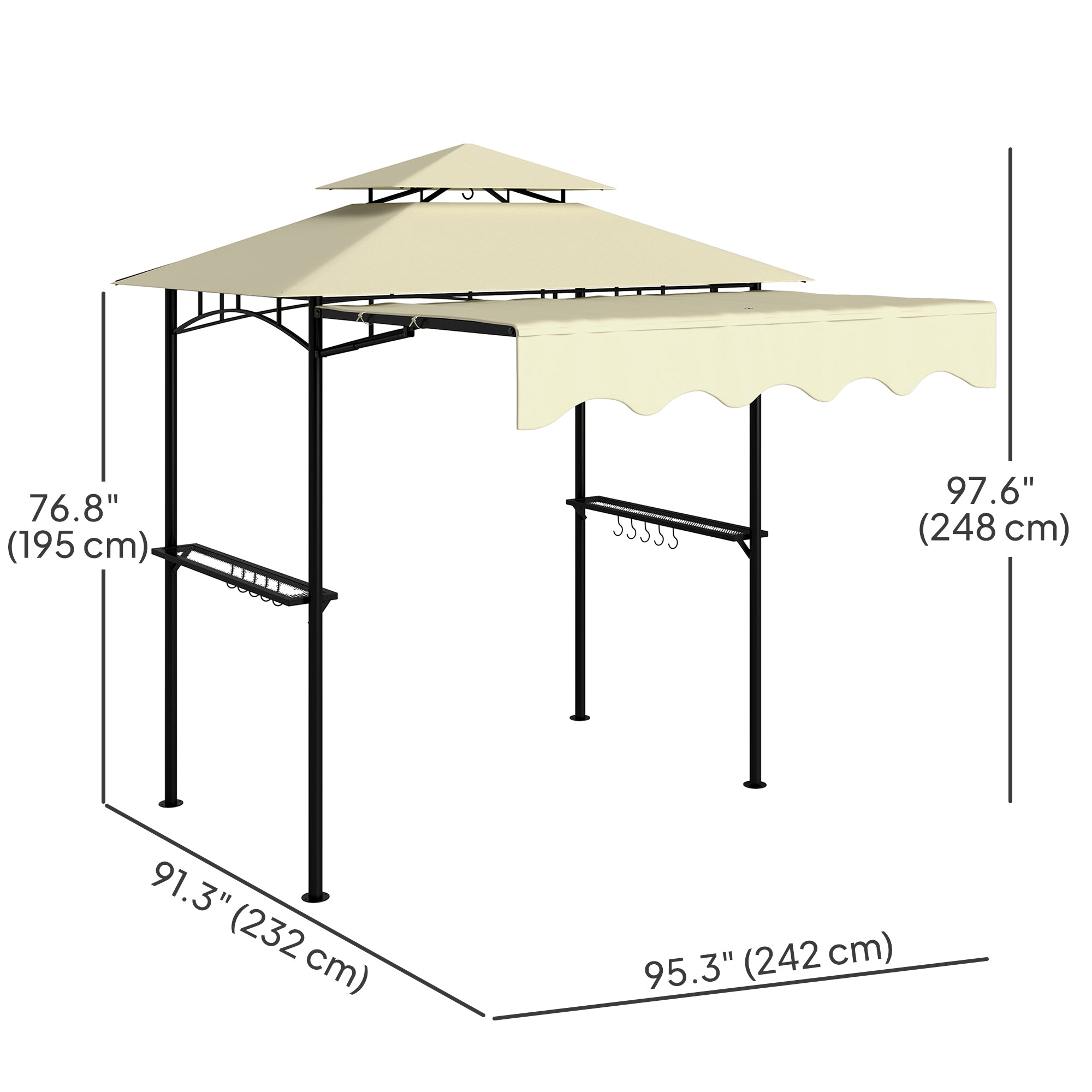 8' x 7.6' Grill Gazebo with Awning and Shelves - Beige