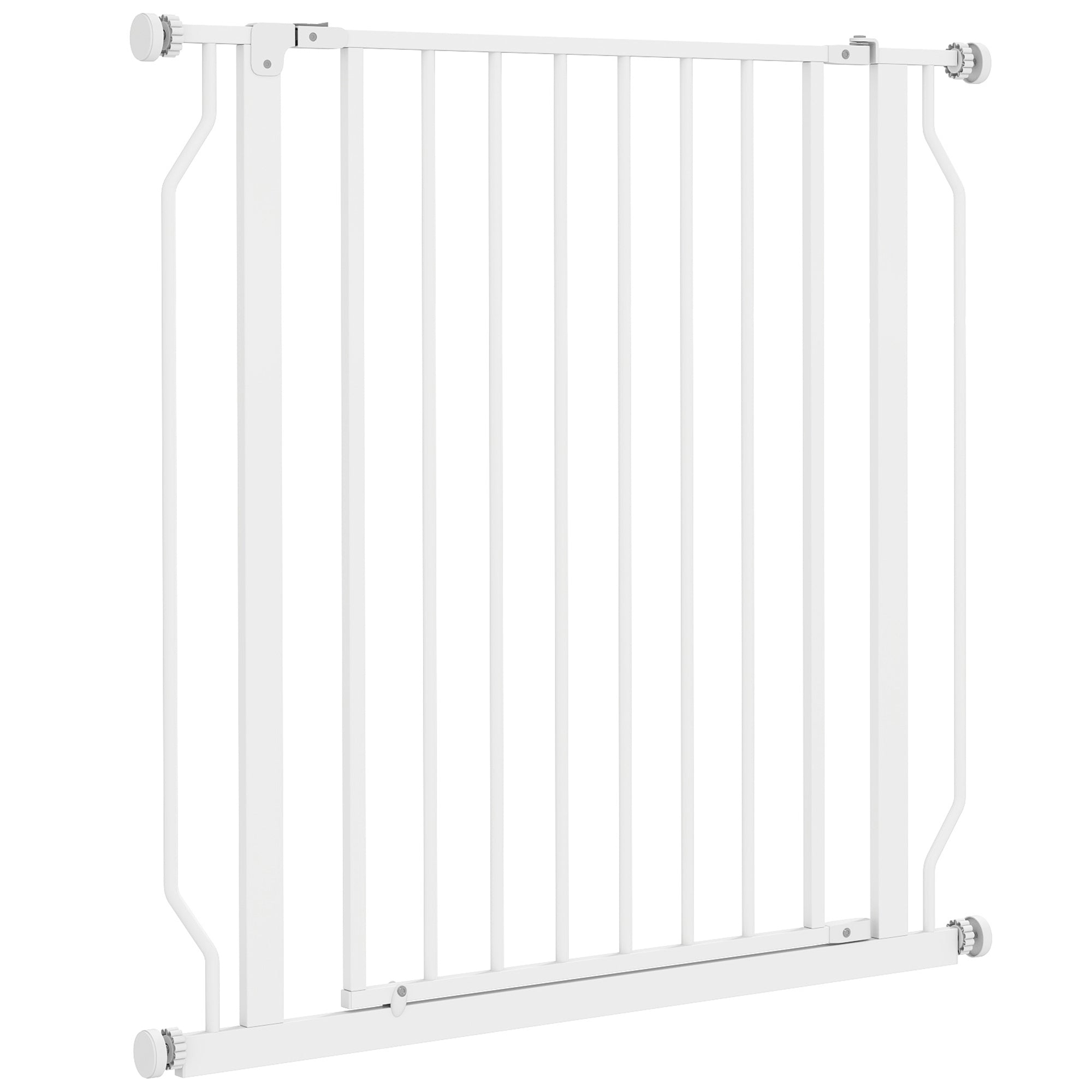 Barrière pour animaux de compagnie de 30 à 34 po, installation facile, avec porte et double système de verrouillage, barrière extra-large pour chiens pour escaliers et couloirs, blanche