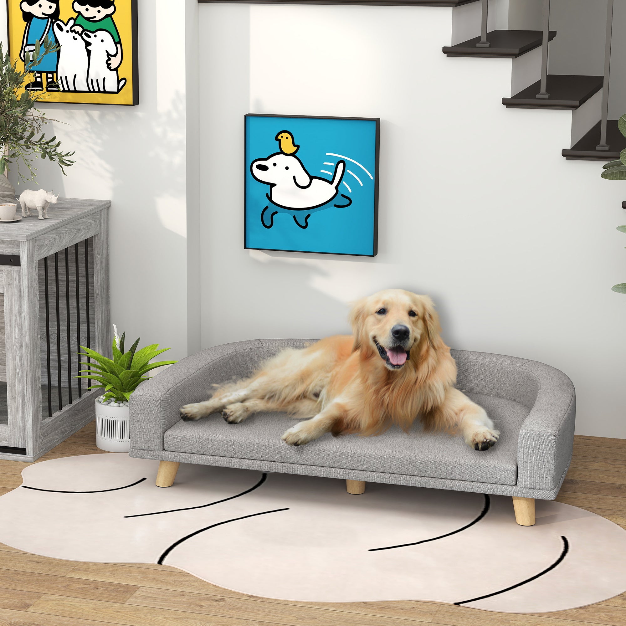 Dog Sofa for Large Dogs with Washable Cover, Anti-slip Foot Pads, Grey