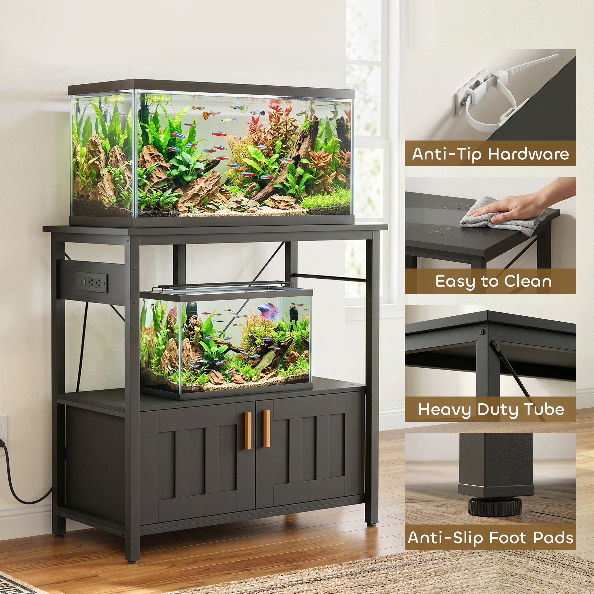 20-29 Gallon Fish Tank Stand Aquarium Stand 330 LBS Capacity for Home, Office, 30.7" x 15.7" x 31.9", Black