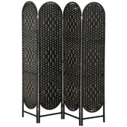 Bohemian Privacy Screen, Folding Room Divider with 4 Panels and Arched Top for Bedroom Living Room Office, Black