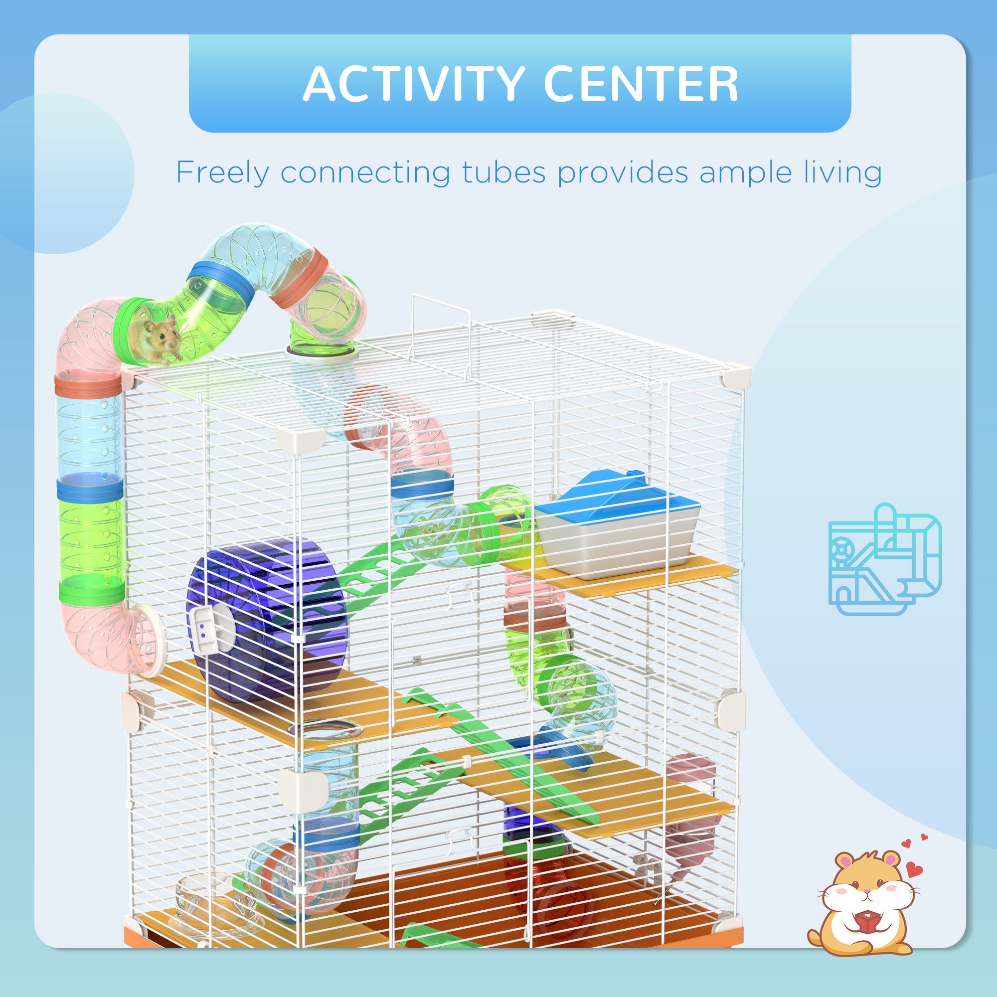 5 Tiers Hamster Cage Portable with Exercise Wheels Play Tube Water Bottle Dishes House Ladder for Gerbils, Orange