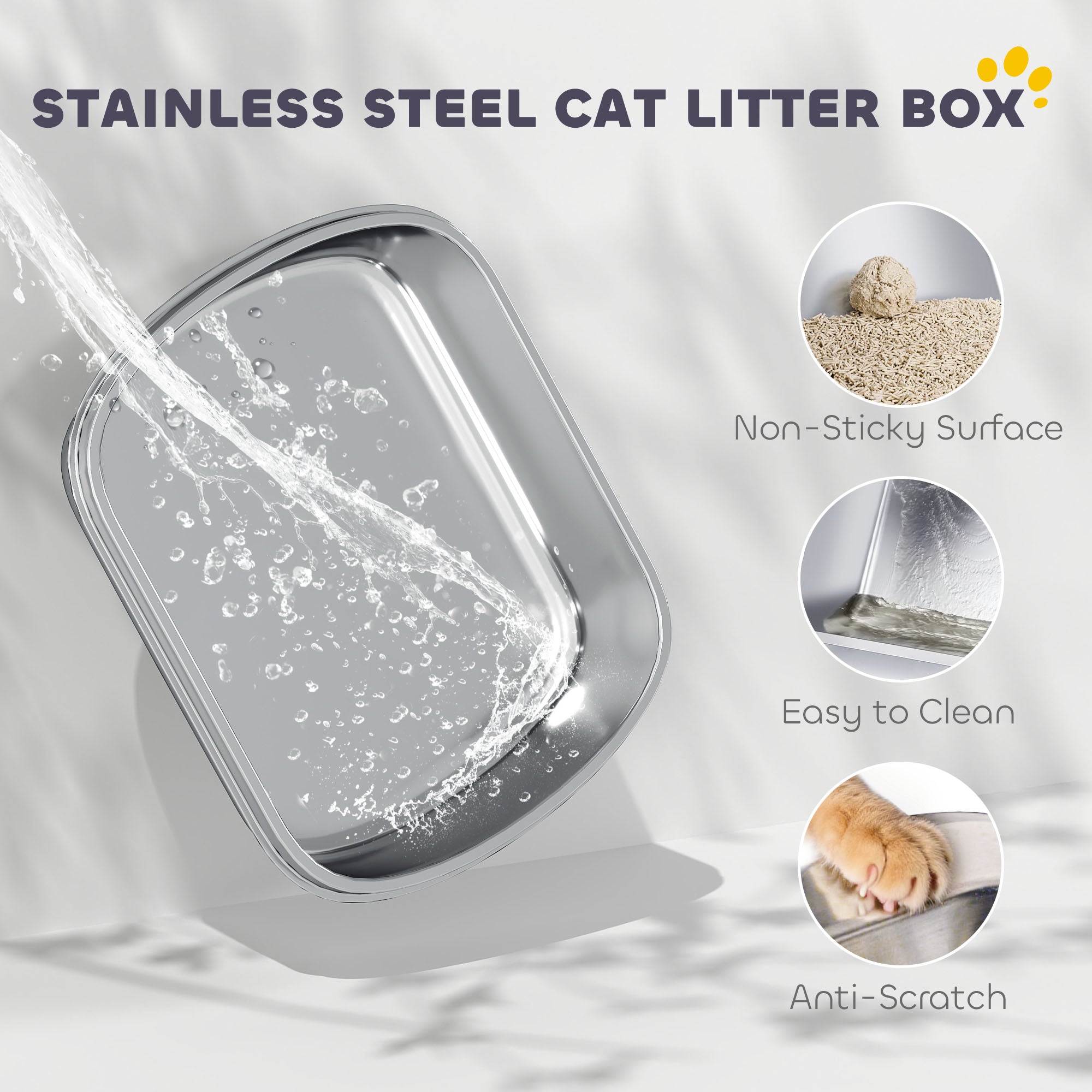Large Stainless Steel Cat Litter Box with Lid, Enclosed Cat Litter Box with Flip Cover, Scoop