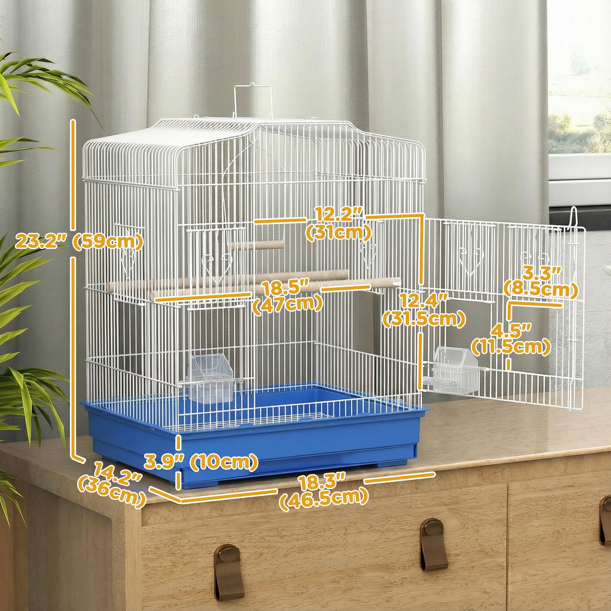 23" Bird Cage, Finches Canaries, Parrot Cage with Doors Perches, 2 Feeder Pet Supplies, Blue