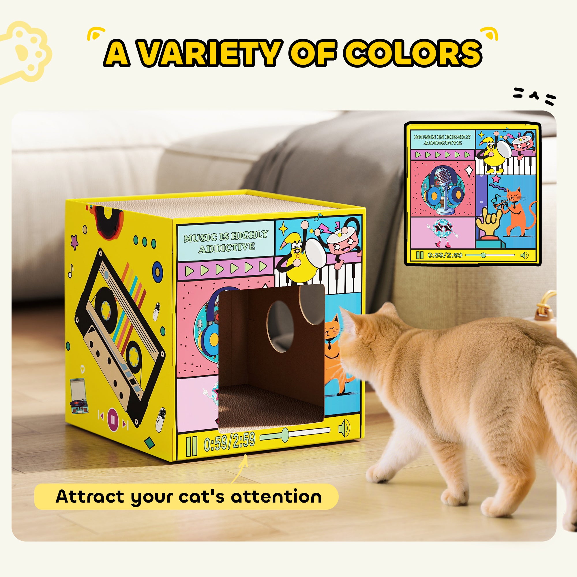 2 in 1 Cardboard Cat House, Cat Scratcher for Indoor Cats with Scratching Board & Catnip