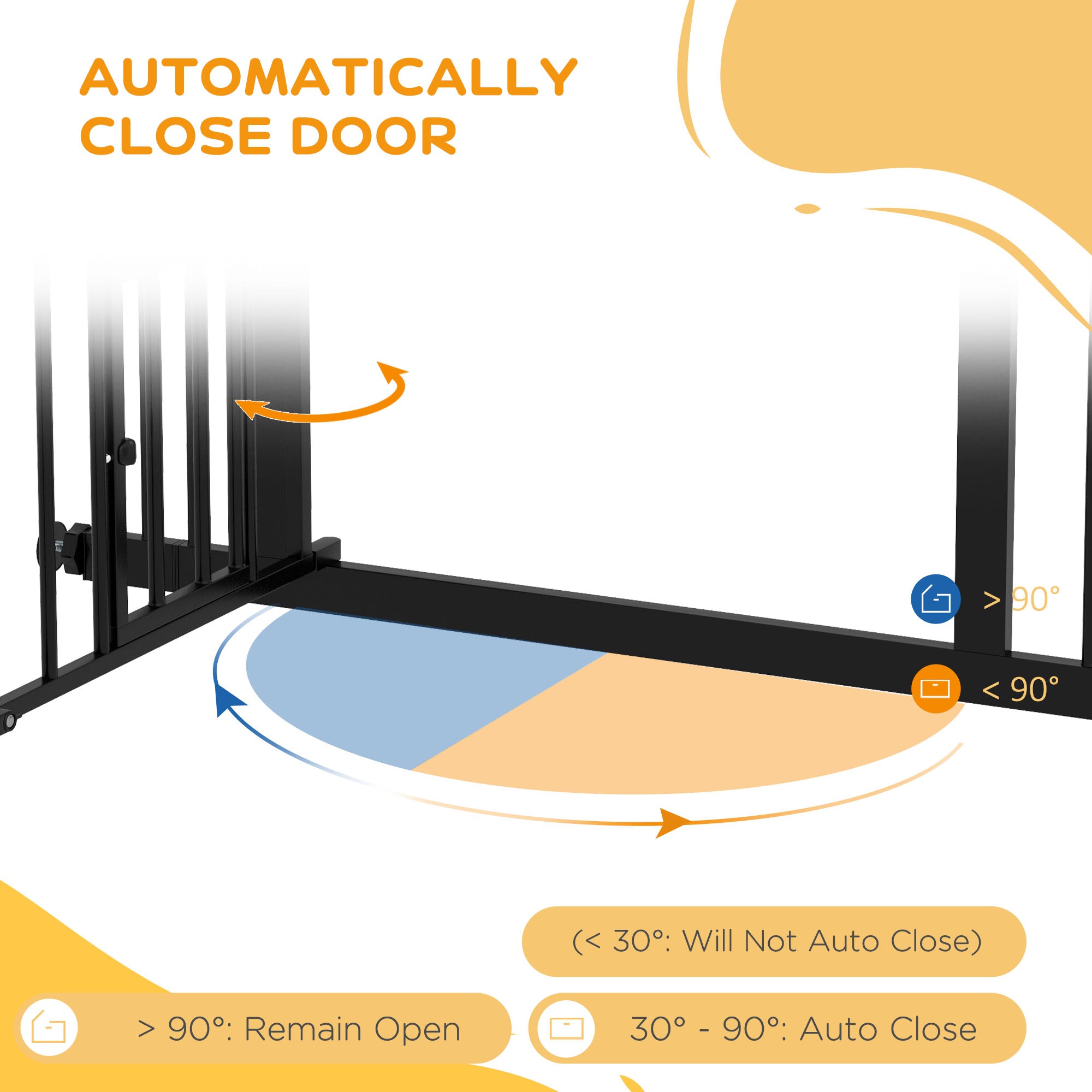 Auto-Close Pet Gate, Stair Gate with Cat Door, Double Locking for Doorways Hallways Stairs, Fits 29"-39.4" Wide, Black