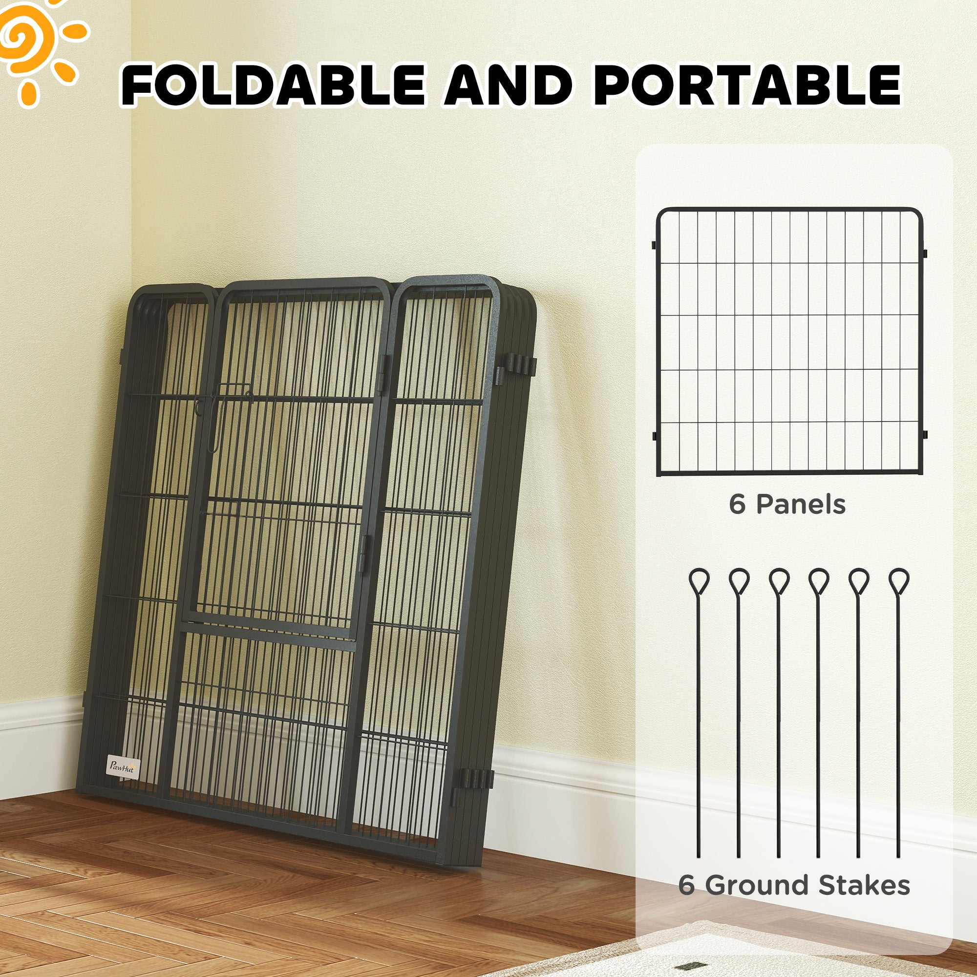 Heavy Duty Dog Playpen with Door for Medium Dogs, 6 Panels, 31.5"H