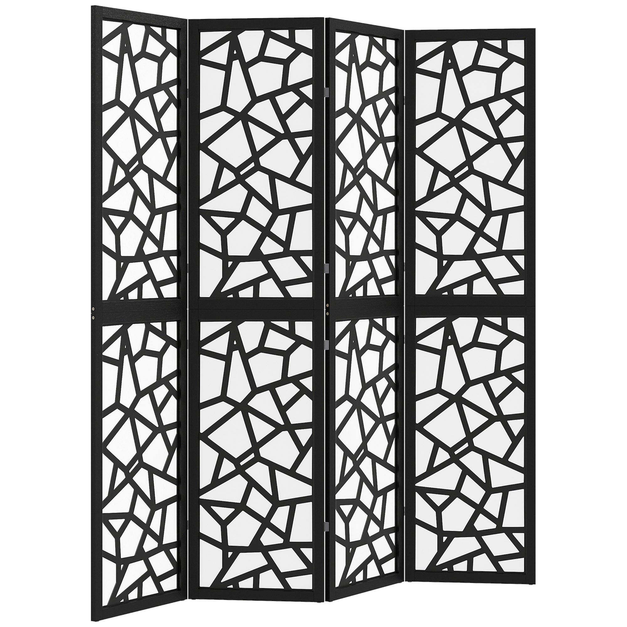 4 Panel Room Divider, 5.6 FT Lightweight Folding Privacy Screen with Geometric Pattern for Living Room, Bedroom, Black