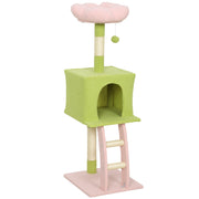 48" Flower Cat Tree with Scratching Post, Cozy Bed, Condo, Climbing Ladder, Perch, Dangling Ball, Green