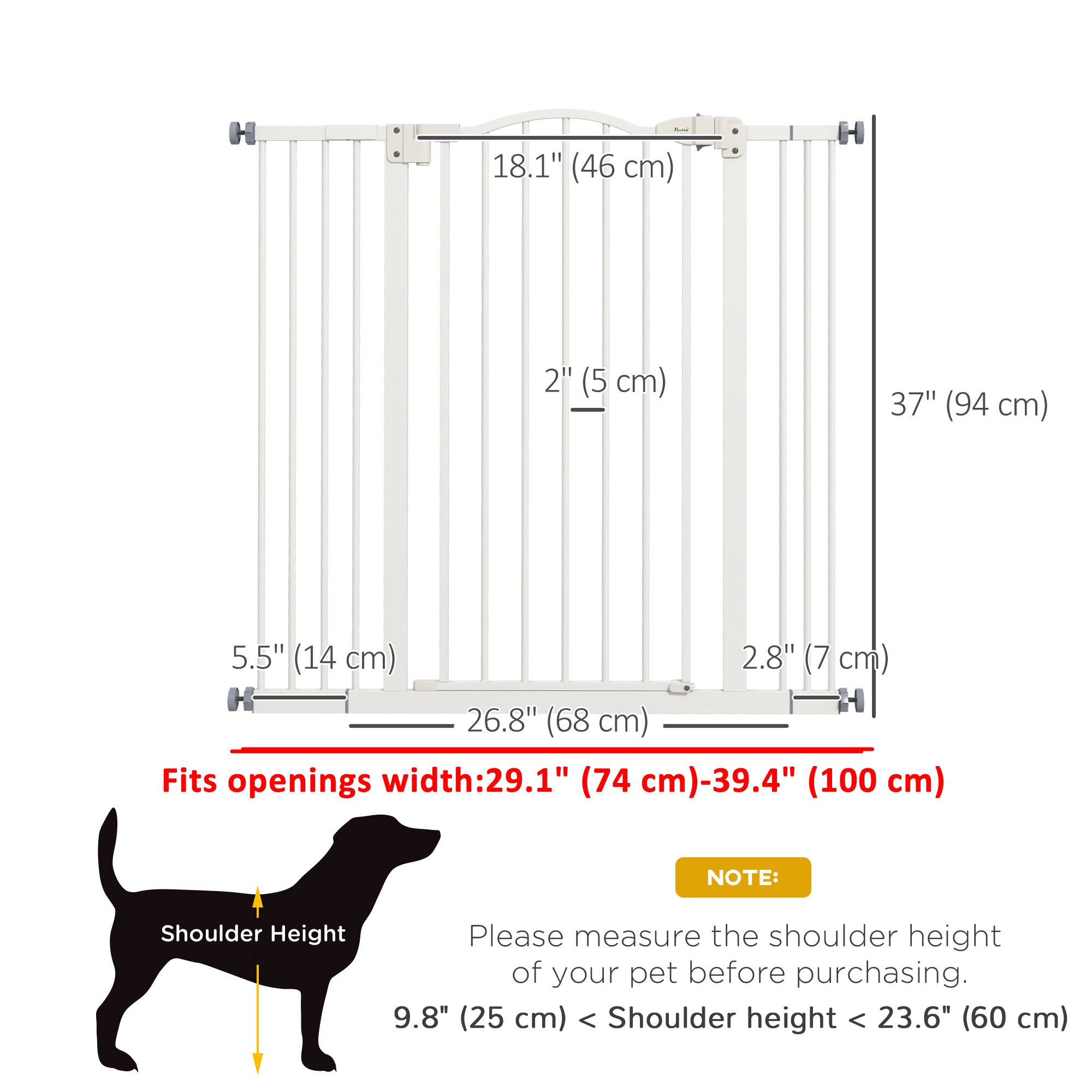 Extra Tall Dog Gate with Door, Pressure Fit, Auto Close, Double Locking for Doorways Hallways Stairs, 29"-39", White
