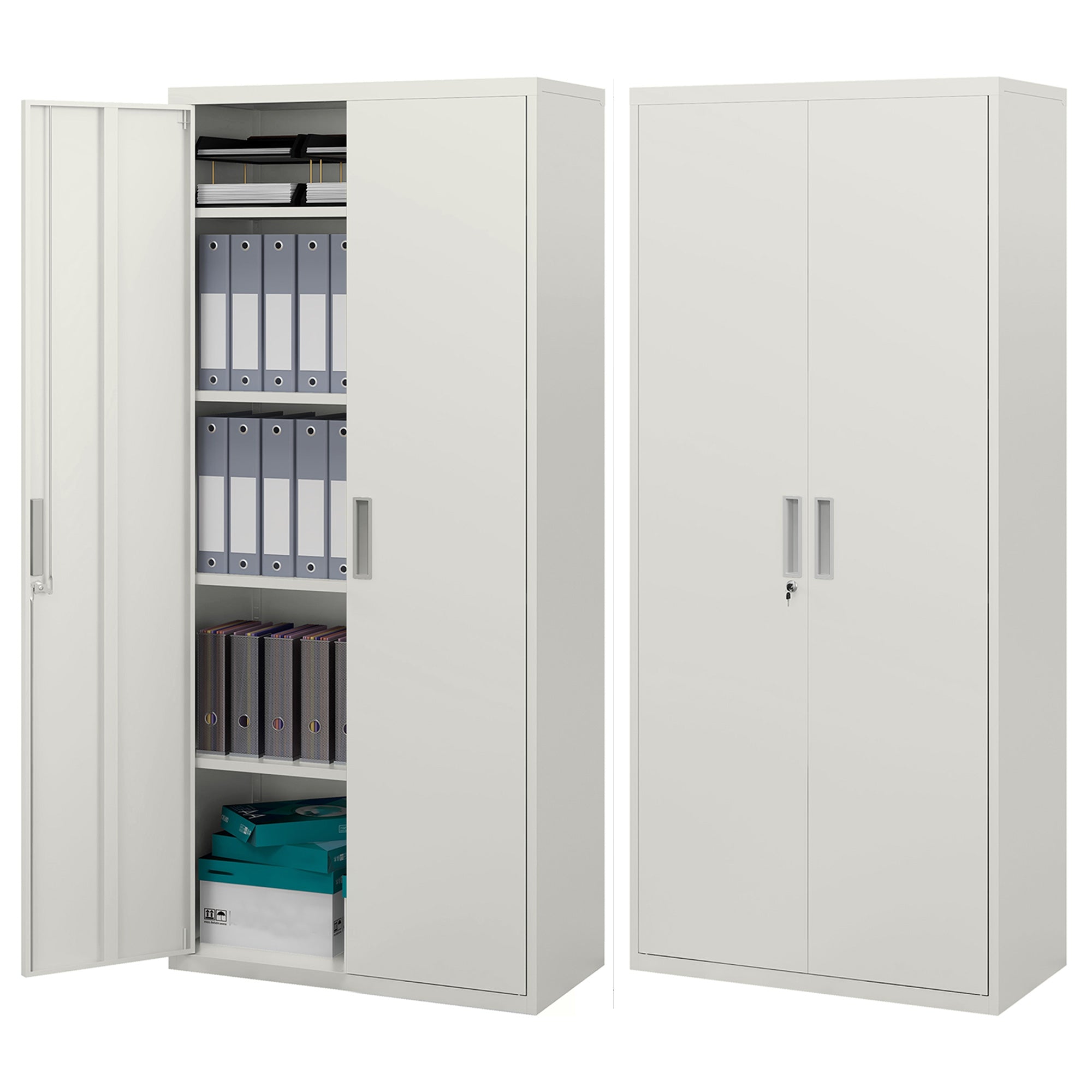 71" Metal Storage Cabinet - 2-Door Locking White Steel
