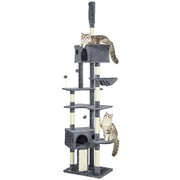 91"-98" Floor to Ceiling Cat Tree with 2 Condos, Hammock and Sisal Scratching Posts, for Indoor, Dark Grey